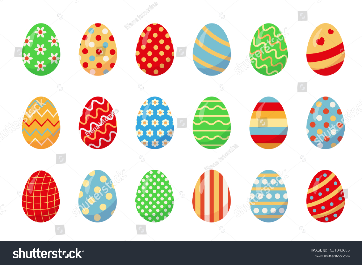 Happy Easter Egg Set Painted Eggs Stock Vektorgrafik Lizenzfrei ...