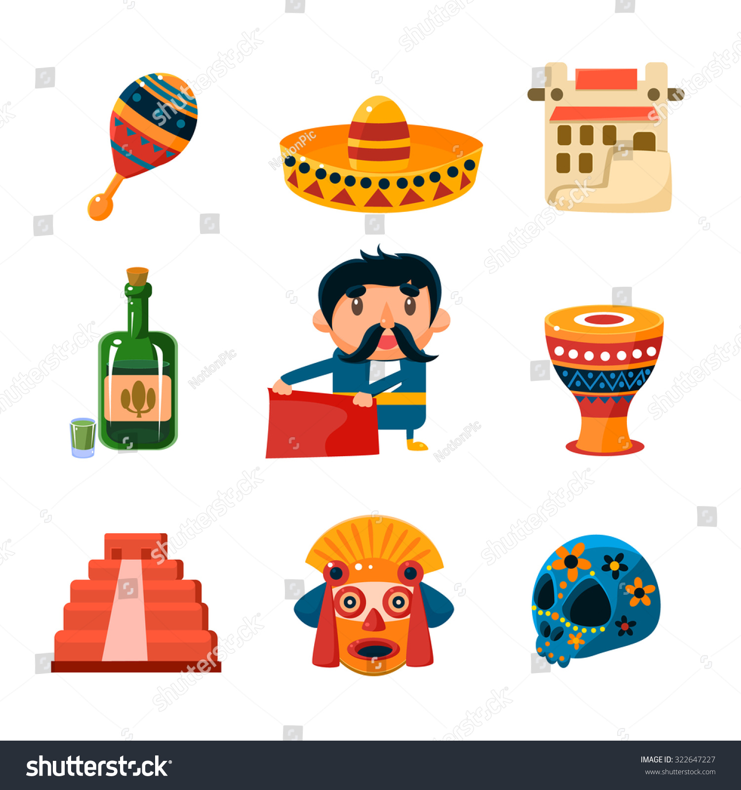 Set Traditional National Mexican Things Ojects Stock Vector 322647227 ...