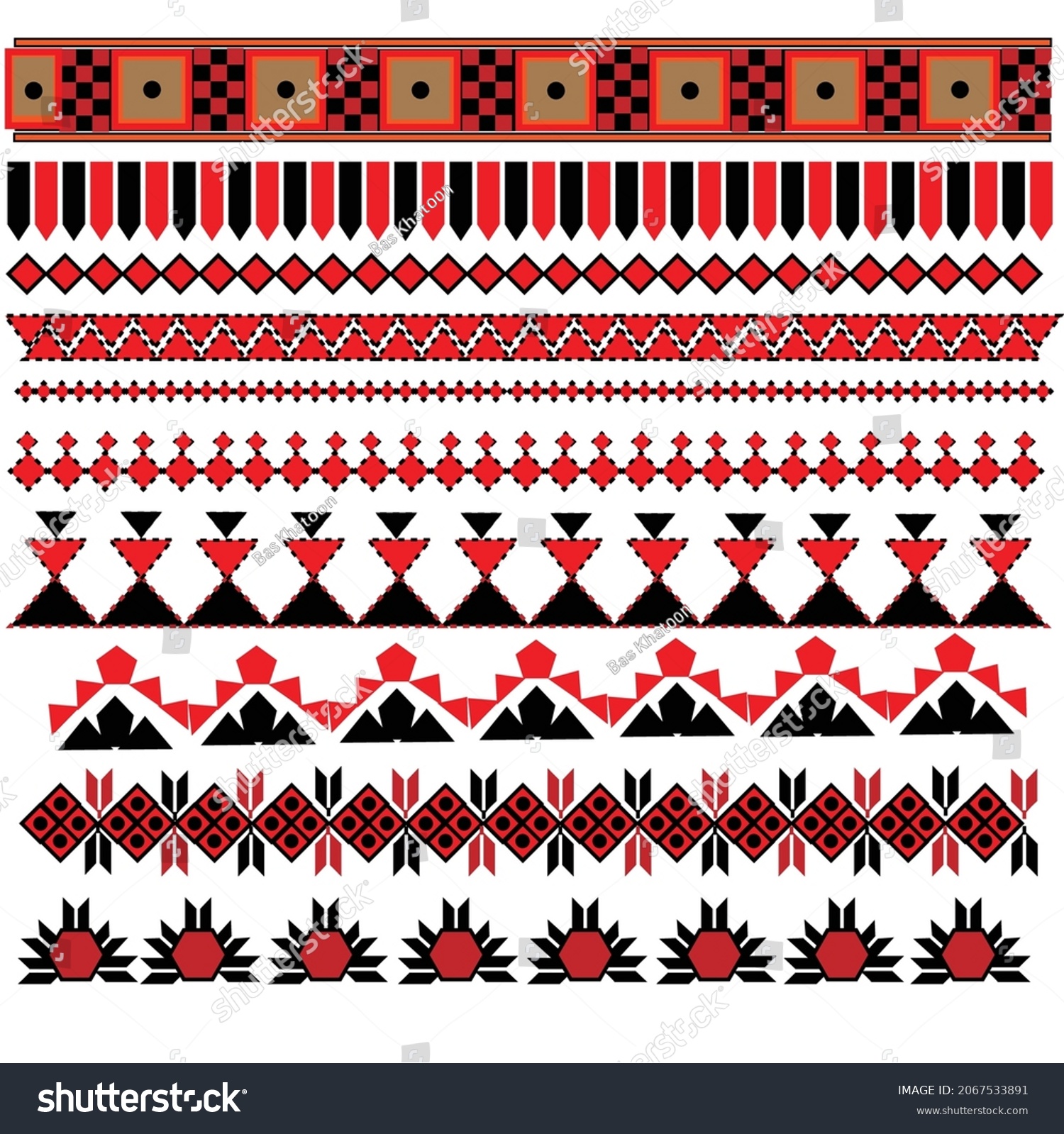 SVG of set of traditional Ukrainian folk art, element of folk embroidery, vector ornament, seamless embroidery pattern, stiches on a white background   svg