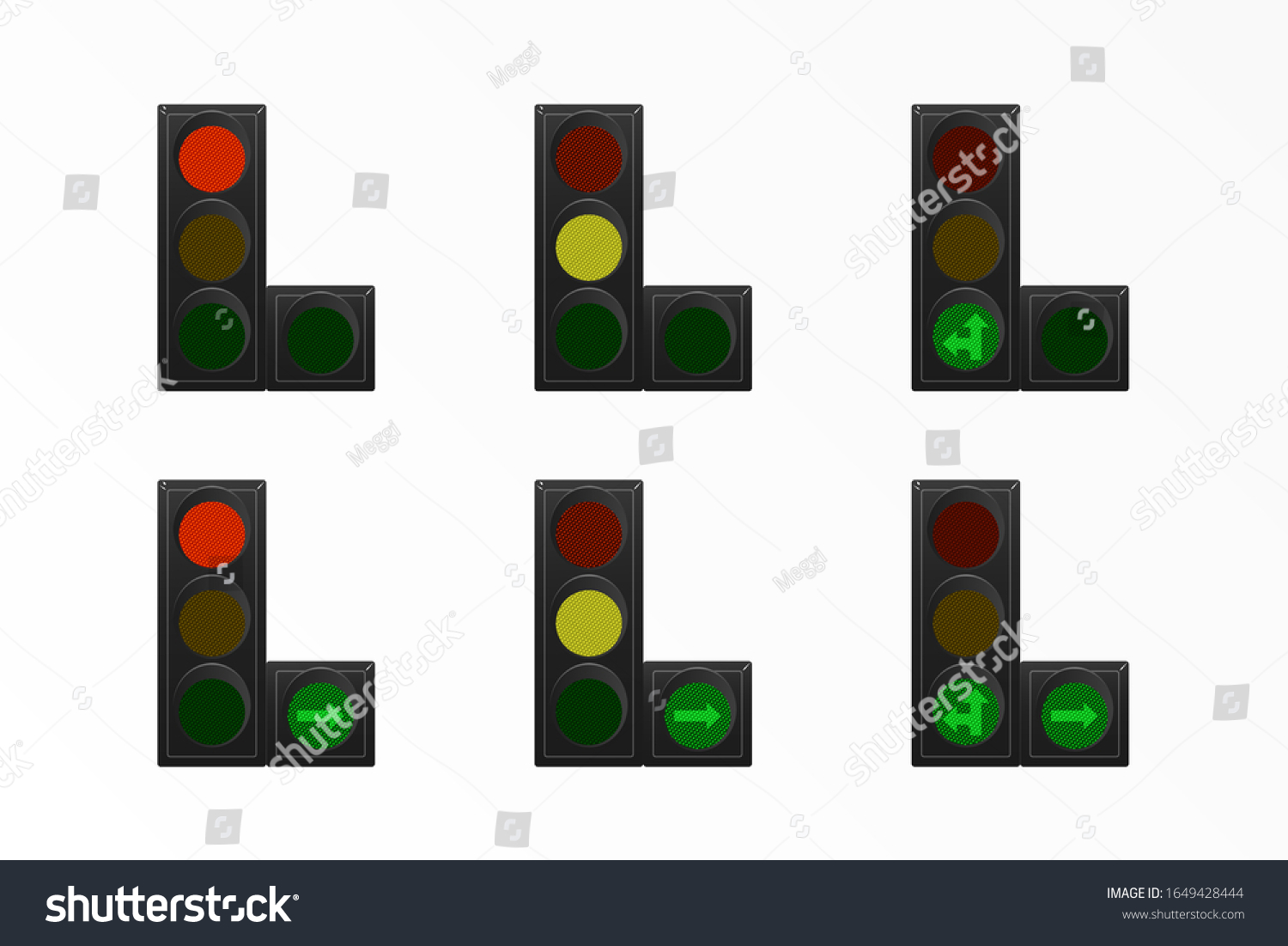 信号のセット 赤 黄 緑 矢印を真っ直ぐに 左右に曲がります ベクターイラスト 道路設備 のベクター画像素材 ロイヤリティフリー