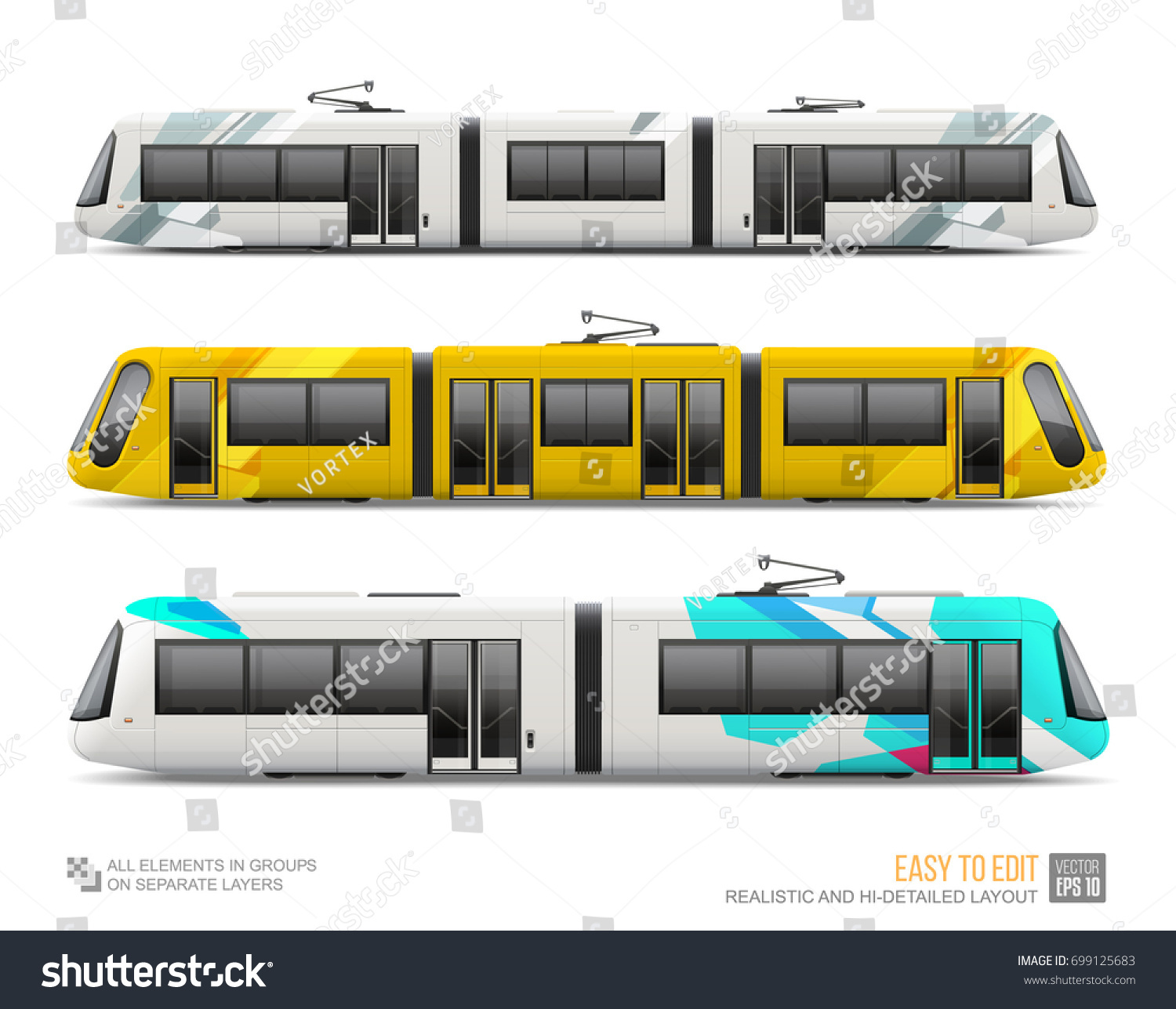 Download Set Tram Train Railway Streetcar Vector Stock Vector ...