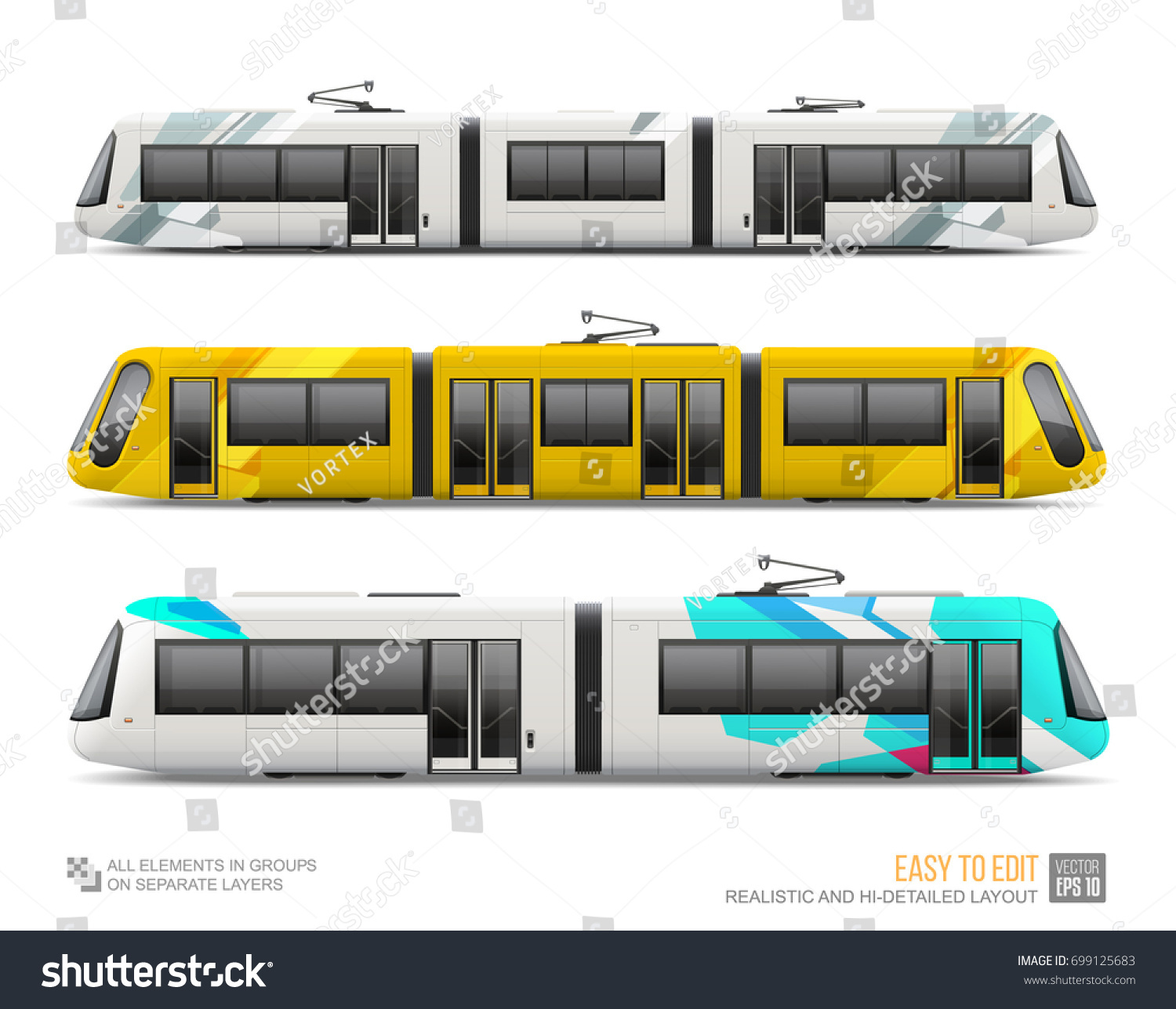 Download Set Tram Train Railway Streetcar Vector Stock Vector 699125683 - Shutterstock