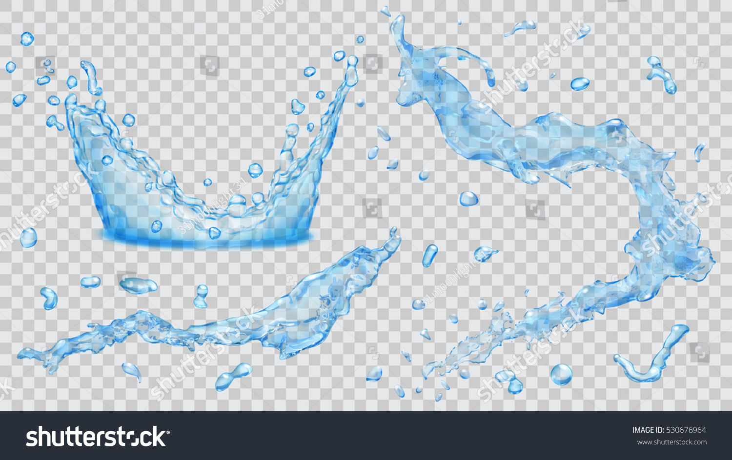 透明な背景に半透明の水しぶき 水滴 およびクラウンのセット ベクター画像ファイル内の透過性のみ のベクター画像素材 ロイヤリティフリー