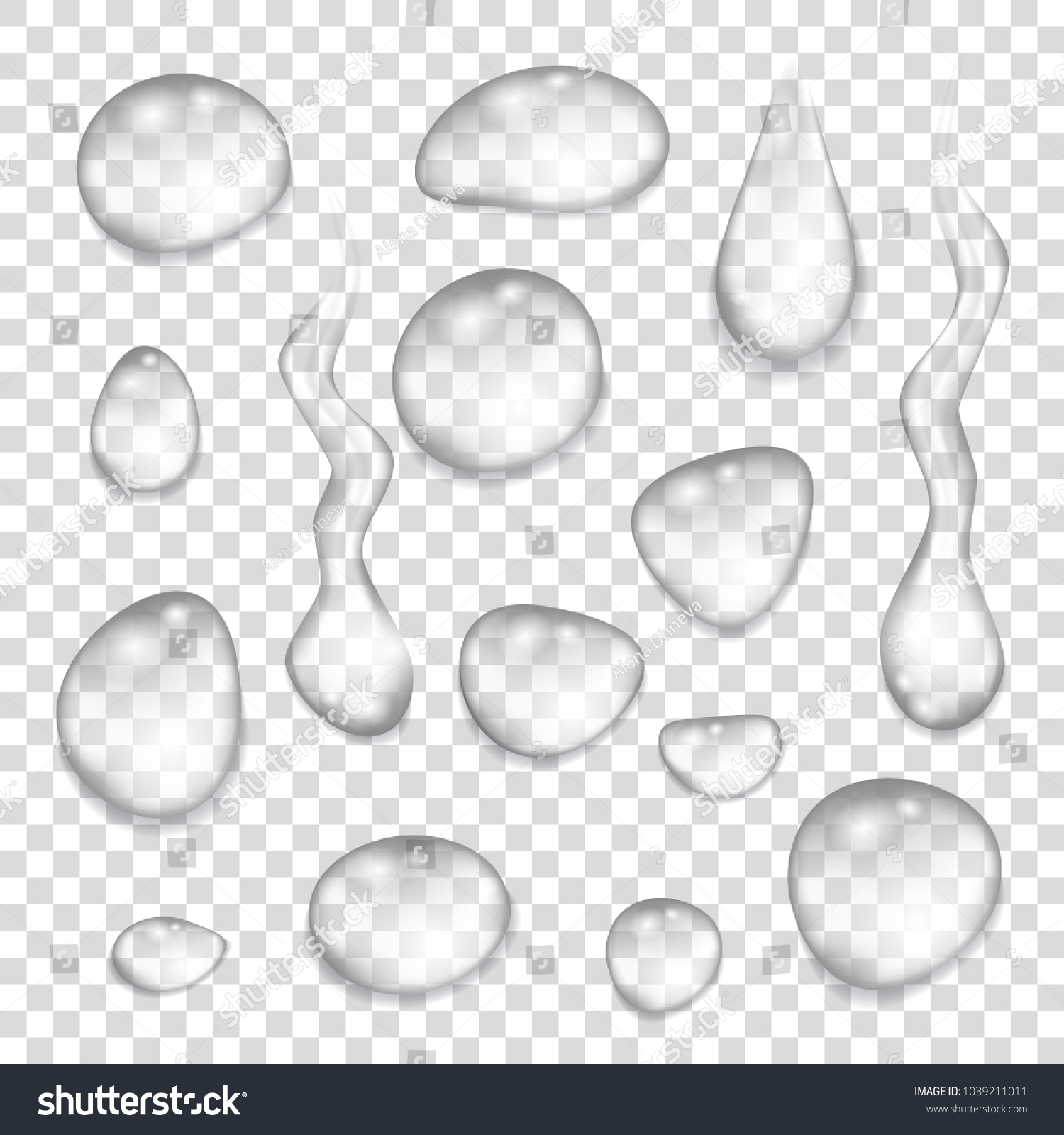 チェックの背景に純粋な透明な水の透明なグレーの滴のセット リアルなベクターイラスト のベクター画像素材 ロイヤリティフリー