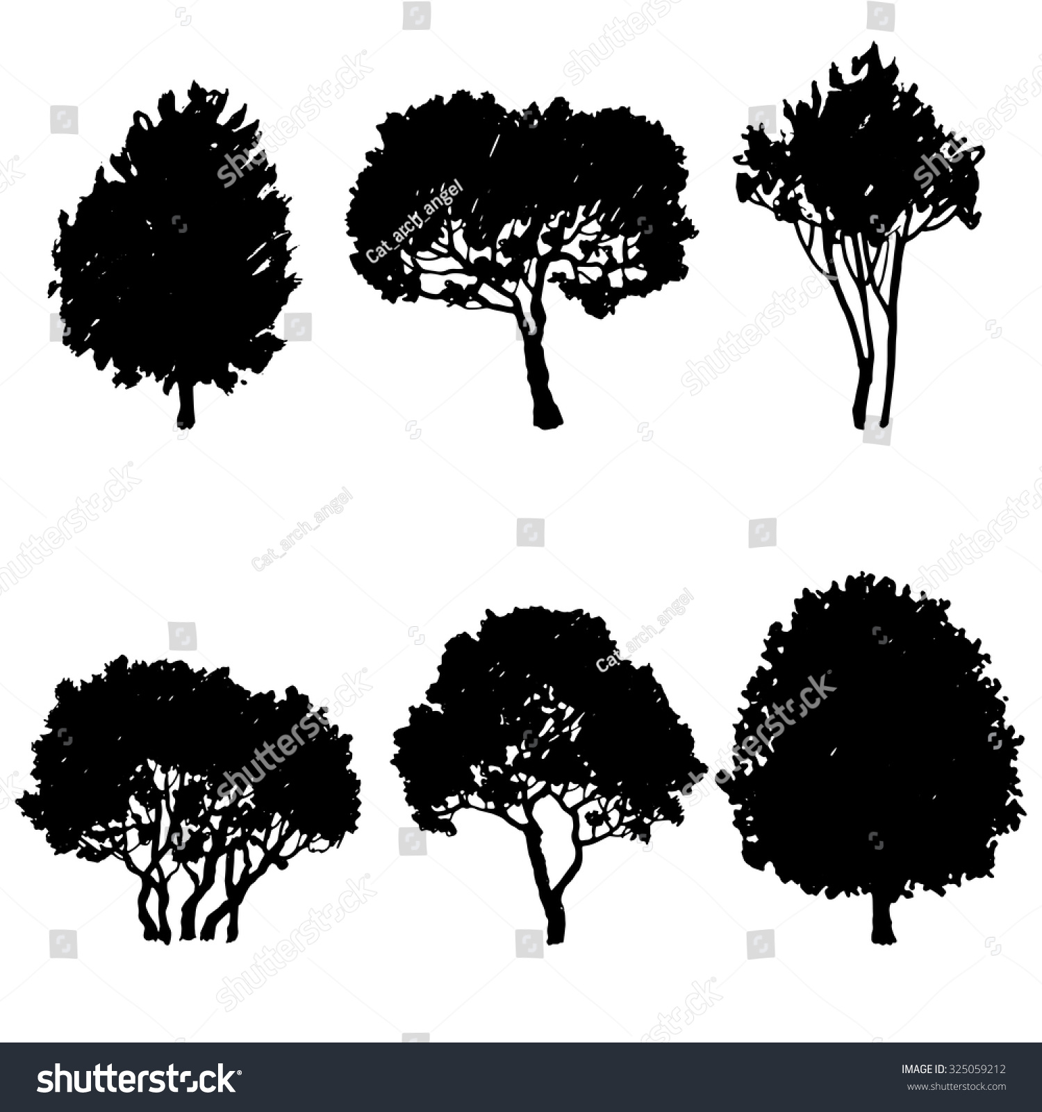 Set Tree Silhouettes Deciduous Trees Bushes Stock Vector (Royalty Free ...