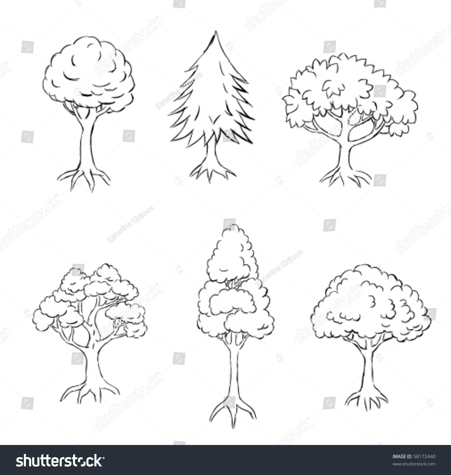 Set Of 6 Trees Stock Vector Illustration 58172440 : Shutterstock