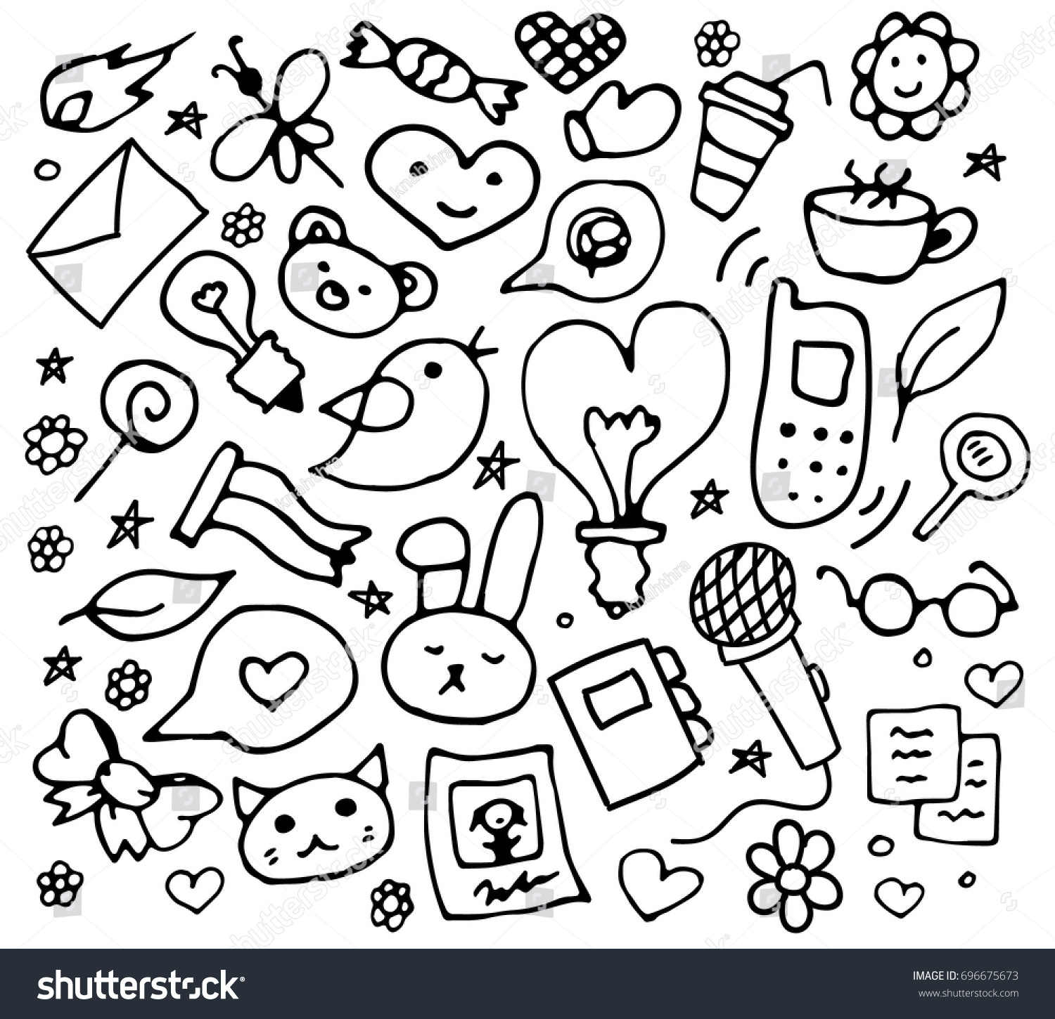 Set Trendy Doodle Hand Drawn Icon Stock Vector 696675673 - Shutterstock