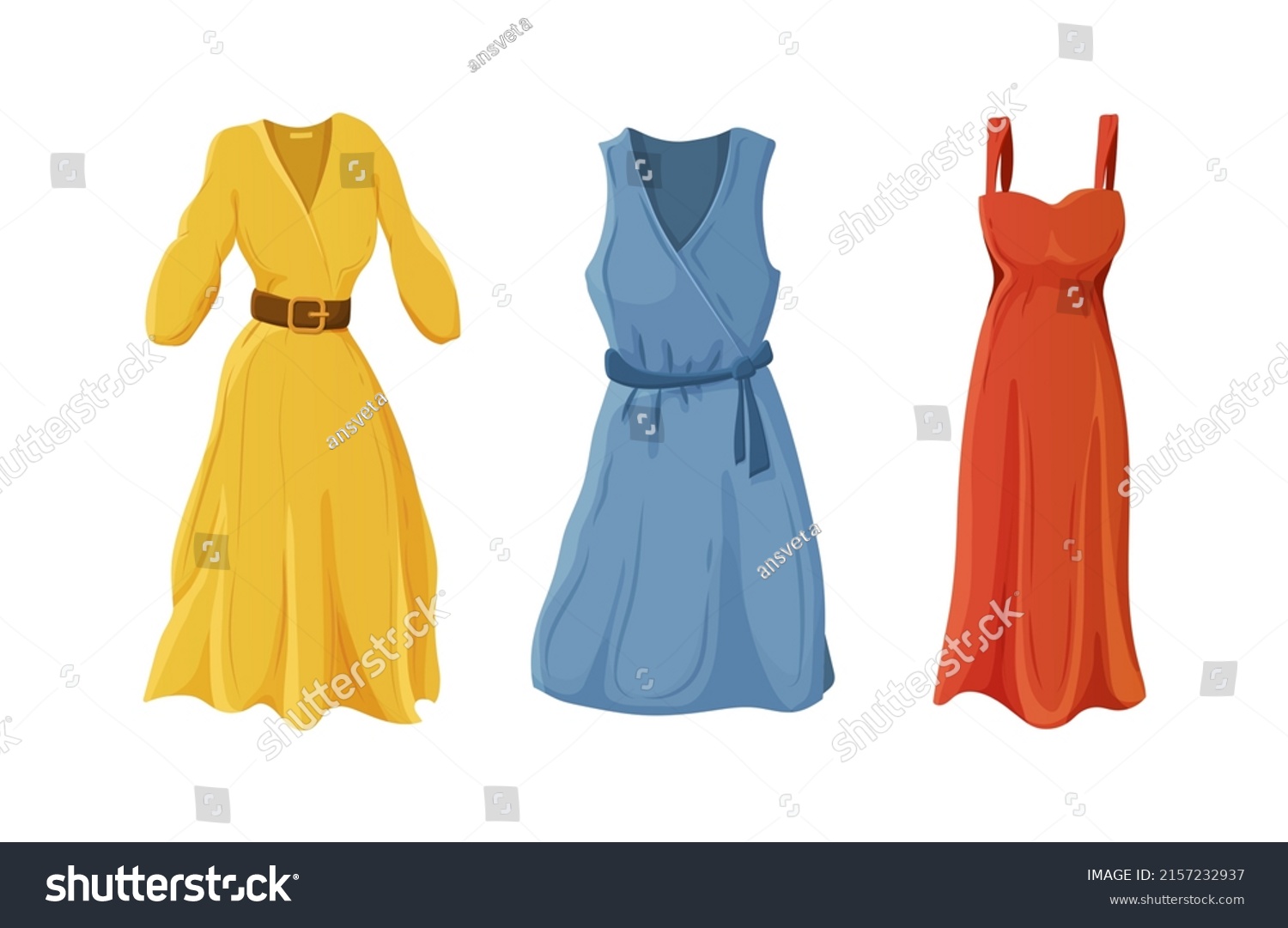 Set Trendy Woman Summer Dress Sundress Stock Vector (Royalty Free ...