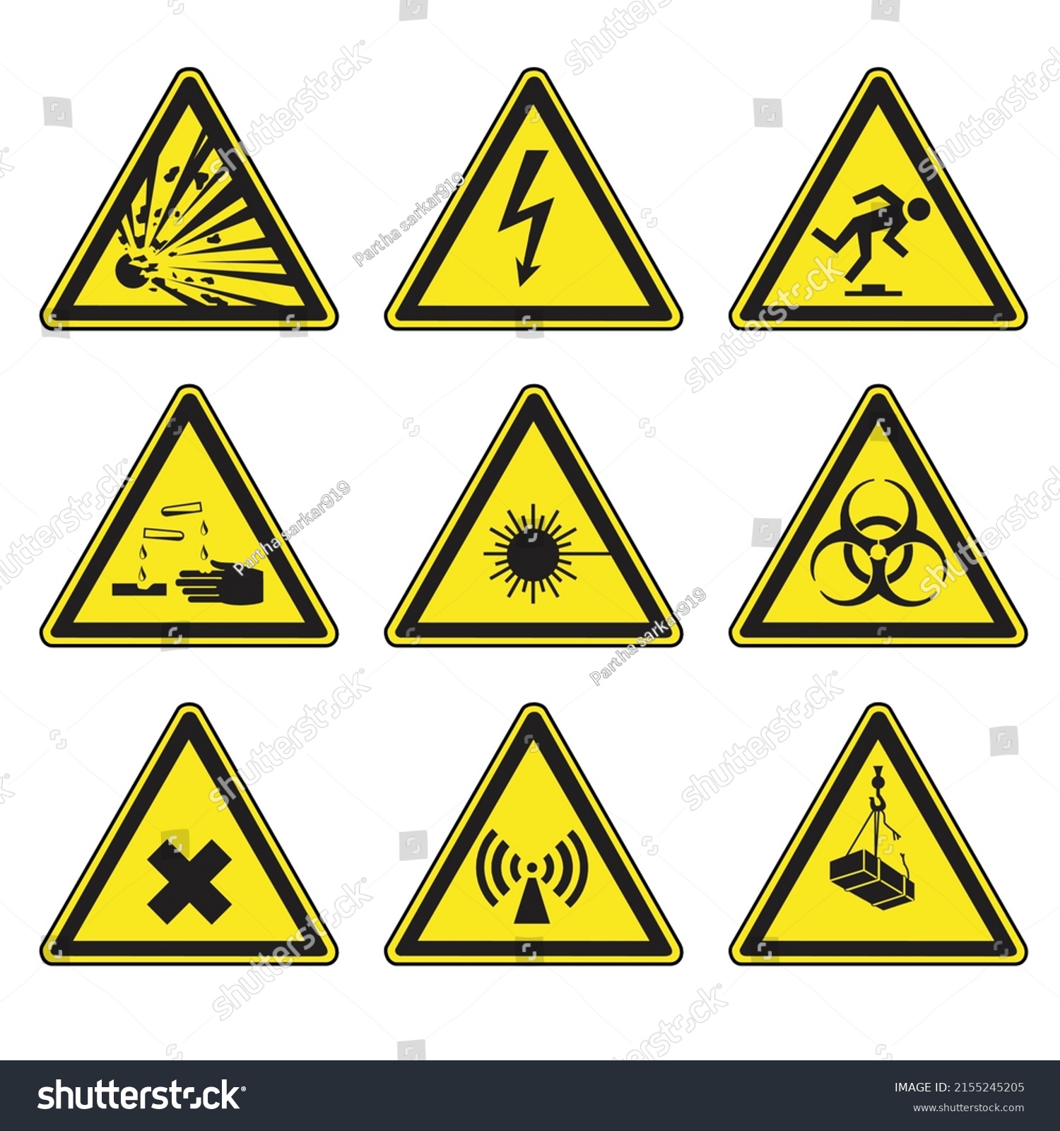 Set Triangle Yellow Warning Sign Hazard Stock Vector (Royalty Free