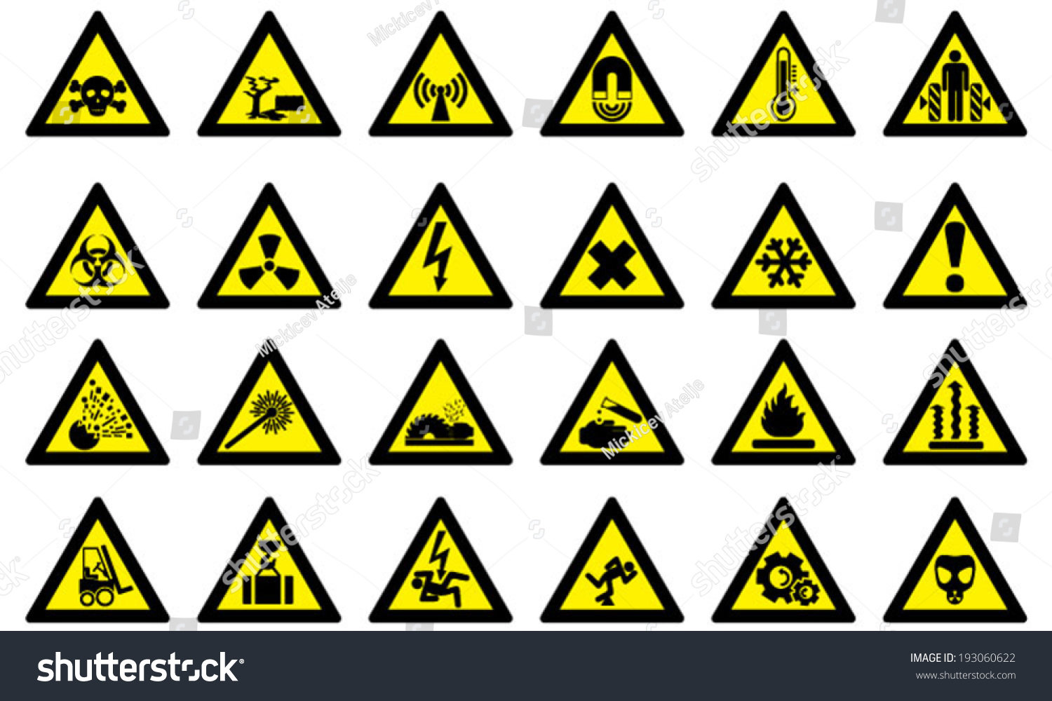 Set Triangular Warning Hazard Signs Stock Vector 193060622 - Shutterstock