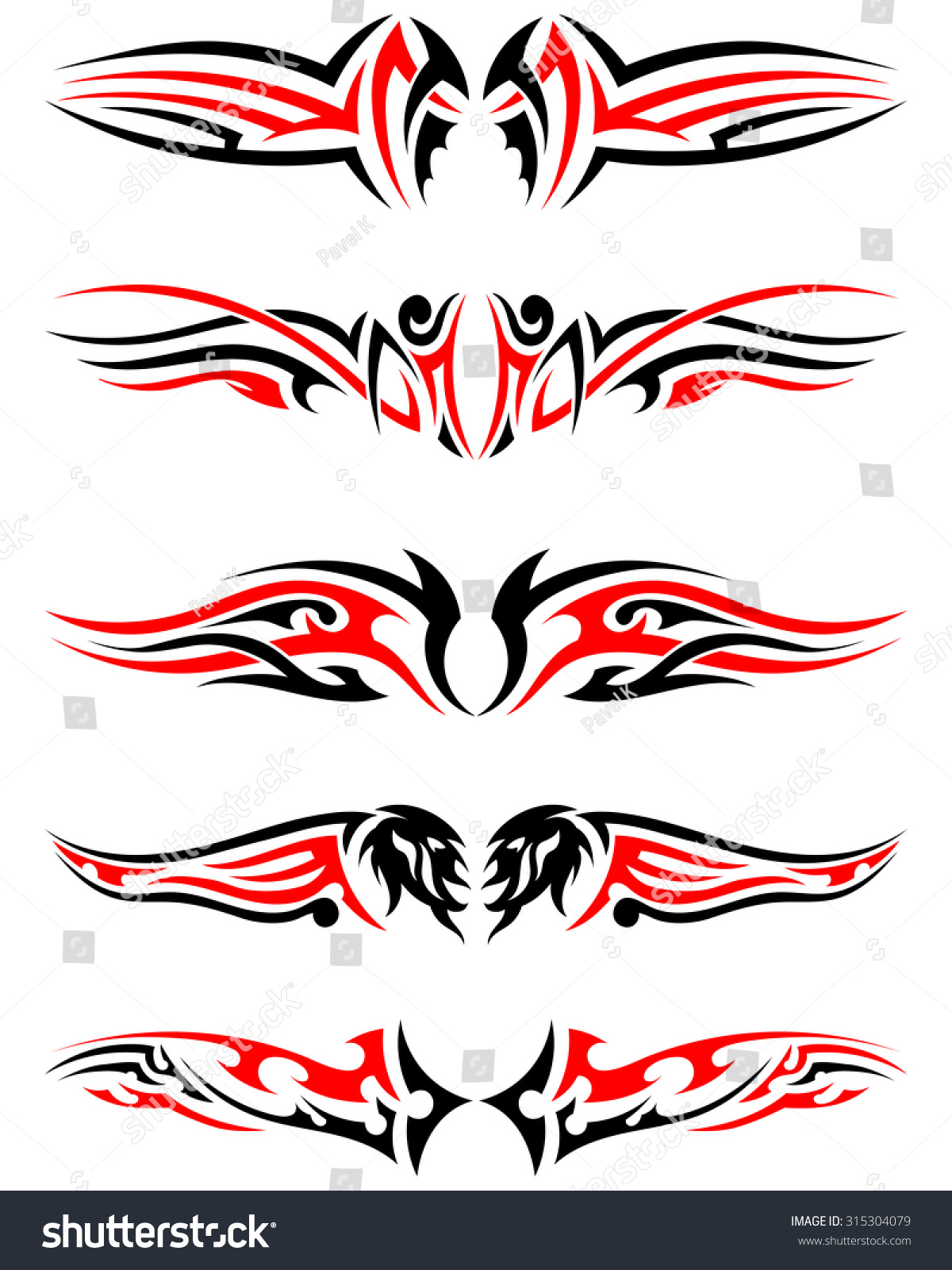 Set Tribal Indigenous Tattoos Black Red Stock Vector 315304079   Stock Vector Set Of Tribal Indigenous Tattoos In Black And Red Colors Elegant Smooth Design Over White 315304079 