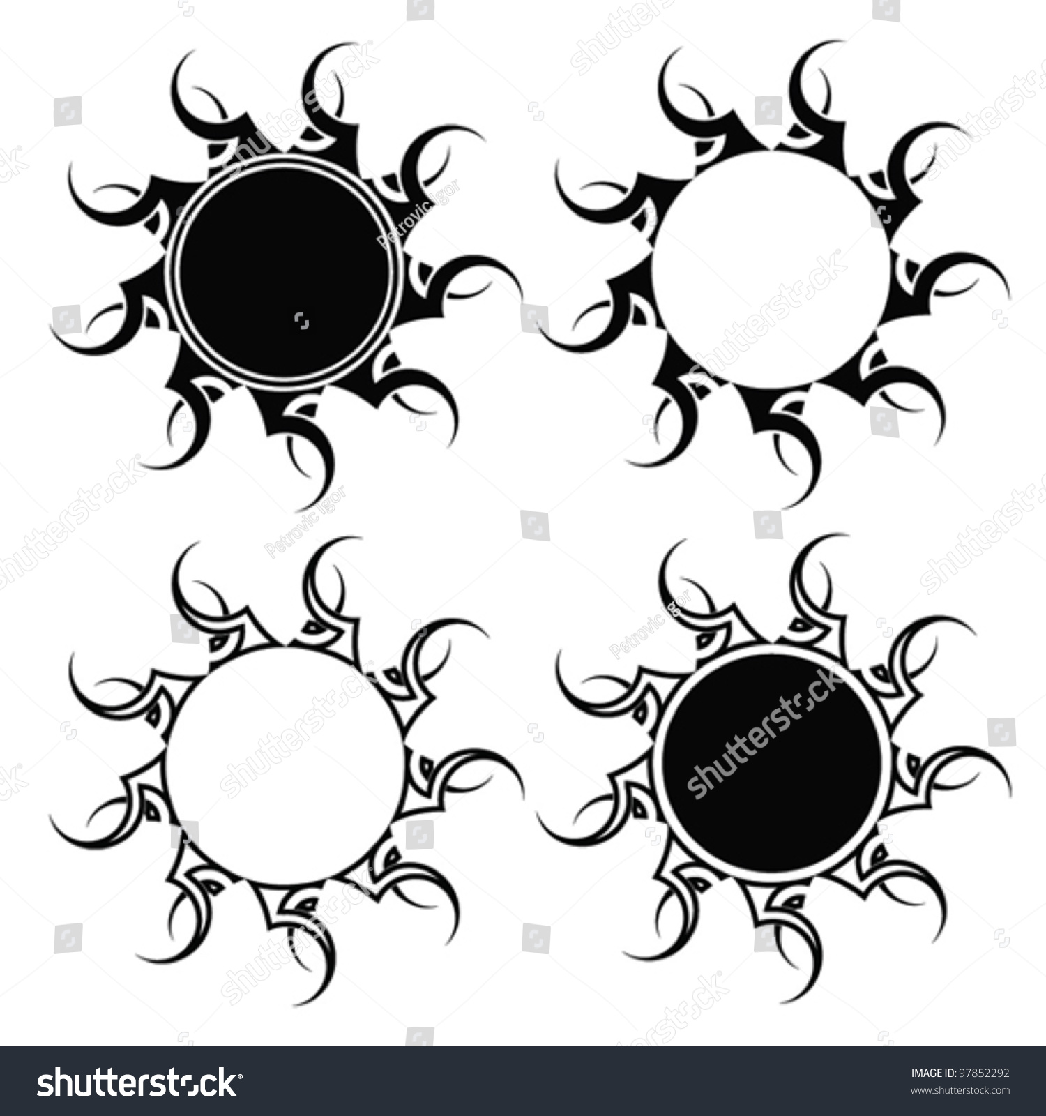 Set Of Tribal Sun Tattoo - Vector Illustration - 97852292 : Shutterstock