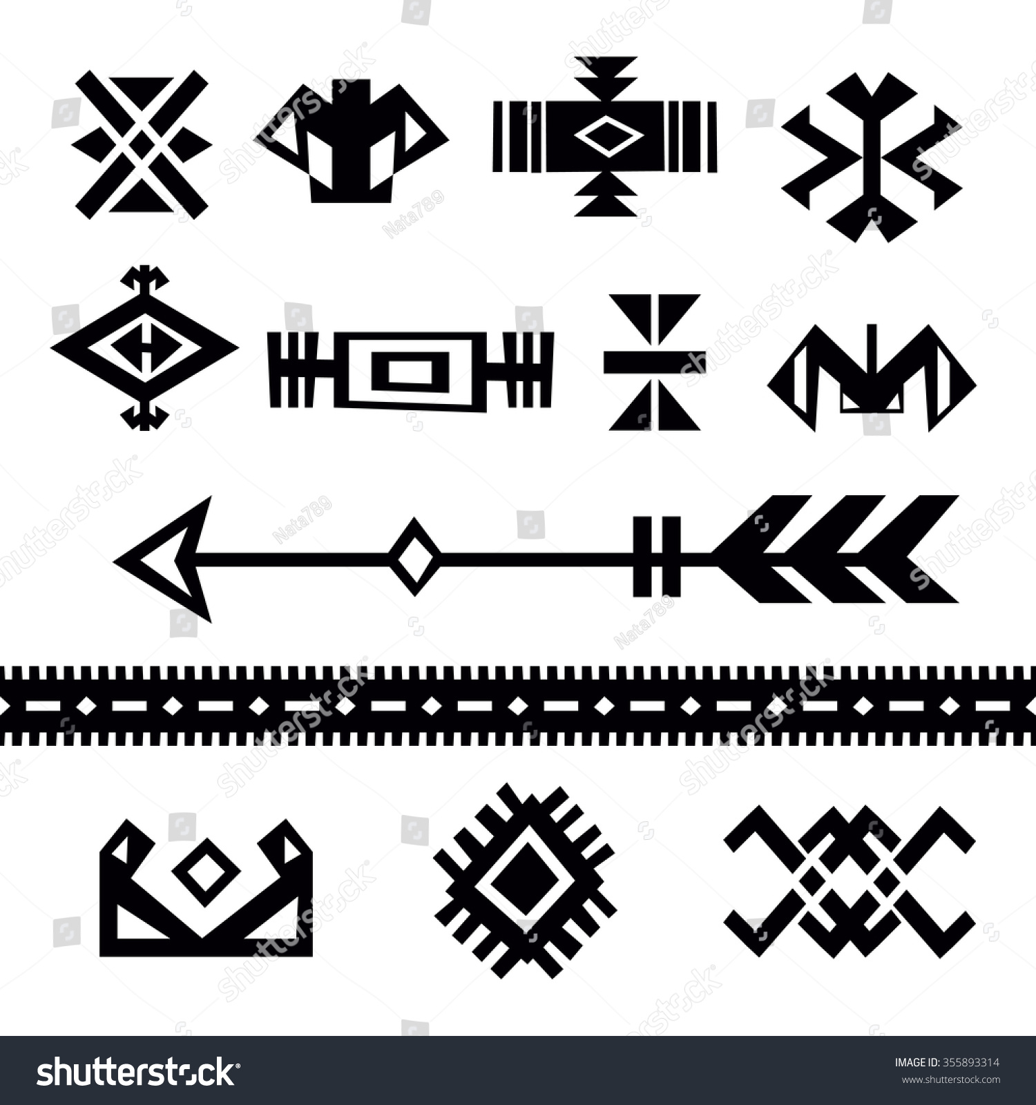 Set Of Tribal Symbols Stock Vector Illustration 355893314 : Shutterstock