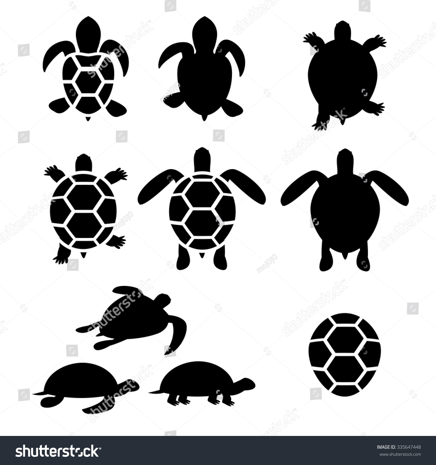 Set Of Turtle And Tortoise Silhouette, Vector - 335647448 : Shutterstock