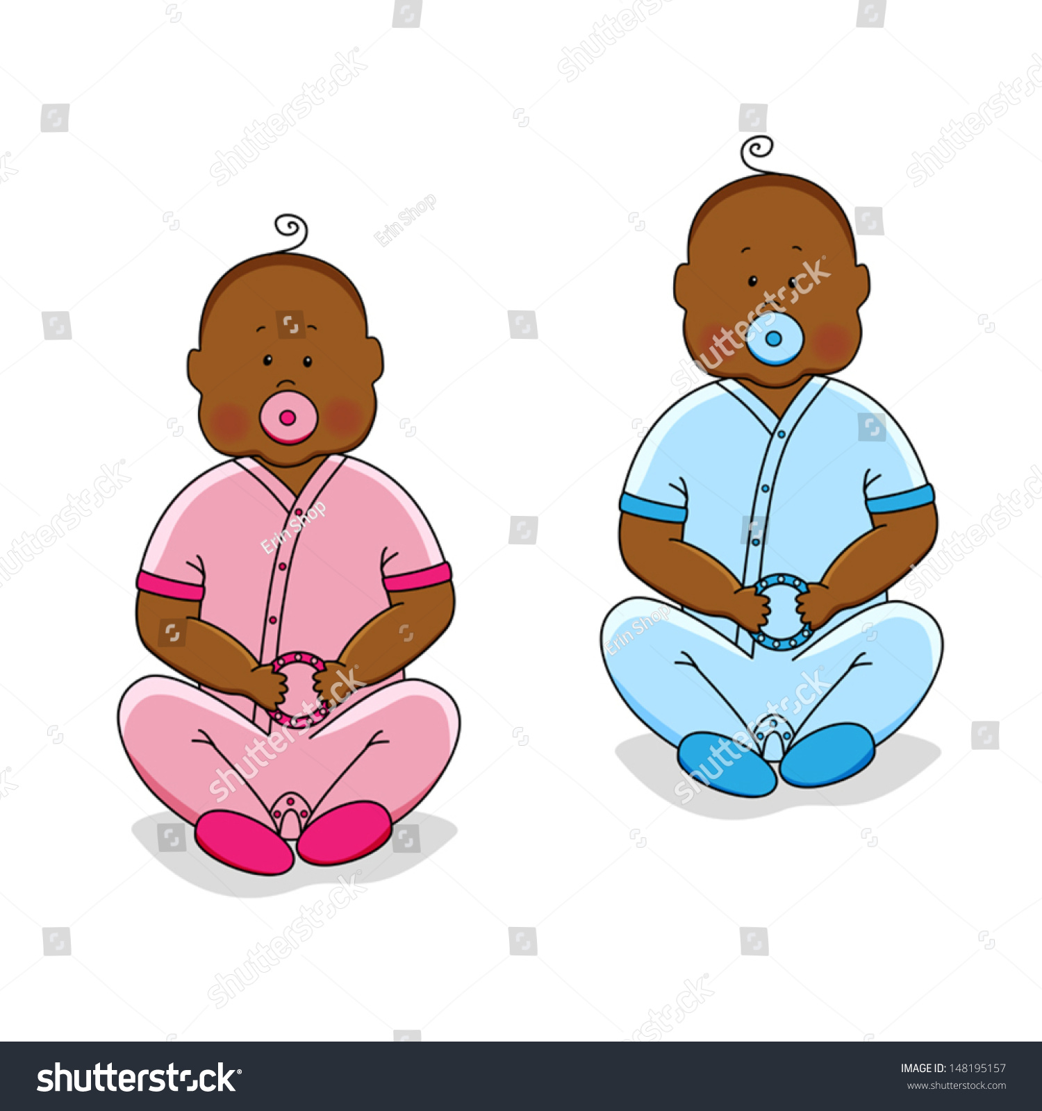 Set Two Babies Boy Girl Twins Royalty Free Stock Image