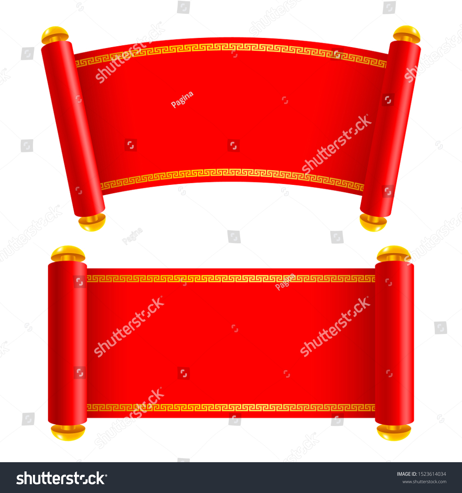 Set Two Chinese Ancient Scrolls Red Stock Vector (Royalty Free) 1523614034