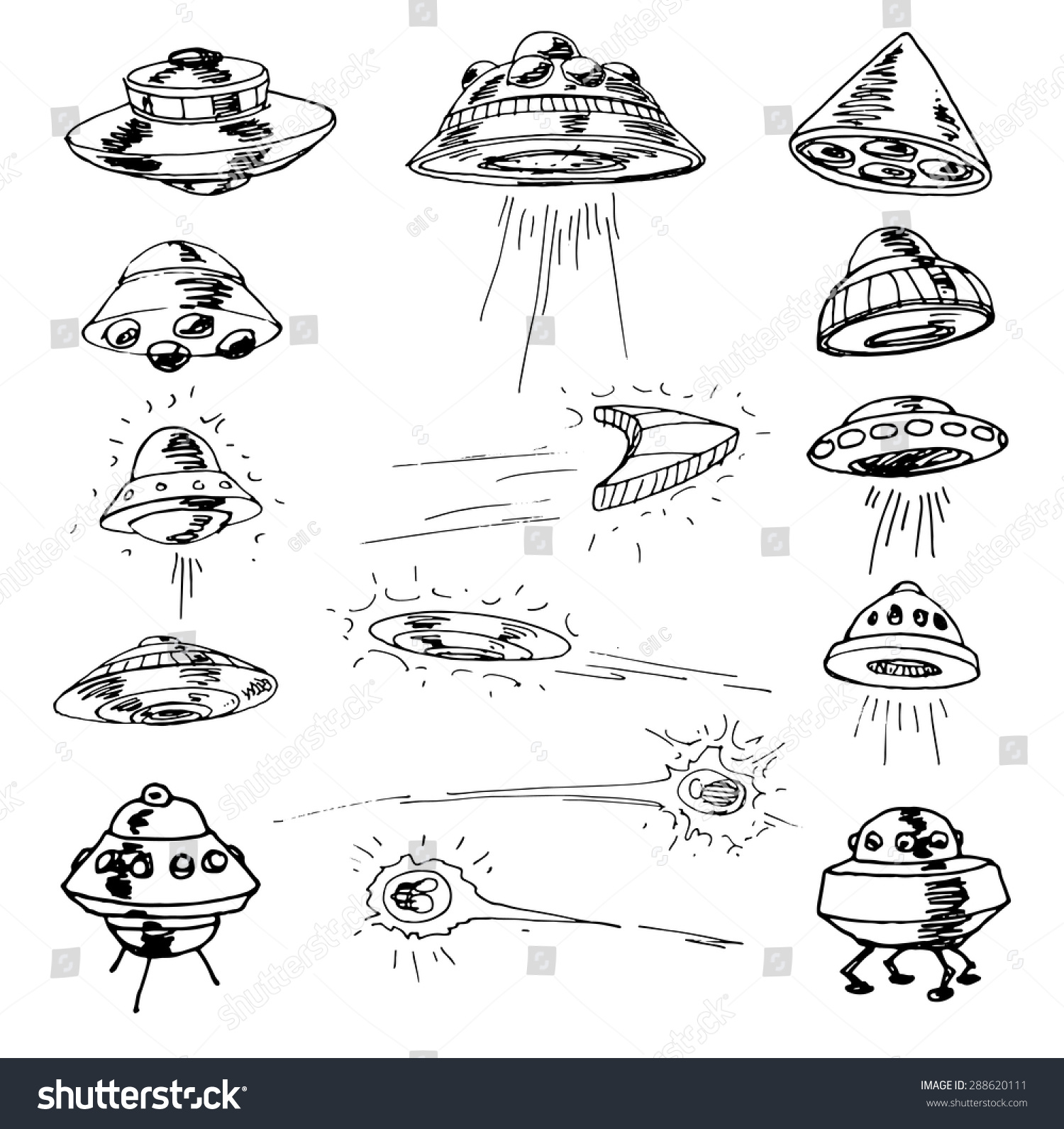 Set Ufos Drawing Sketch Vector Illustration Stock Vector (Royalty Free ...