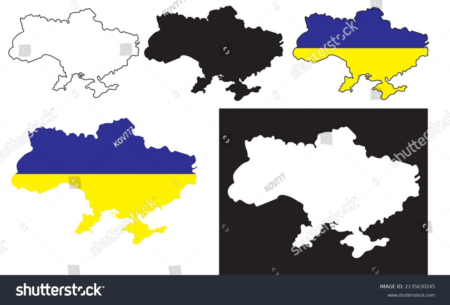 Set Ukraine Map Silhouette On White Stock Vector (royalty Free 