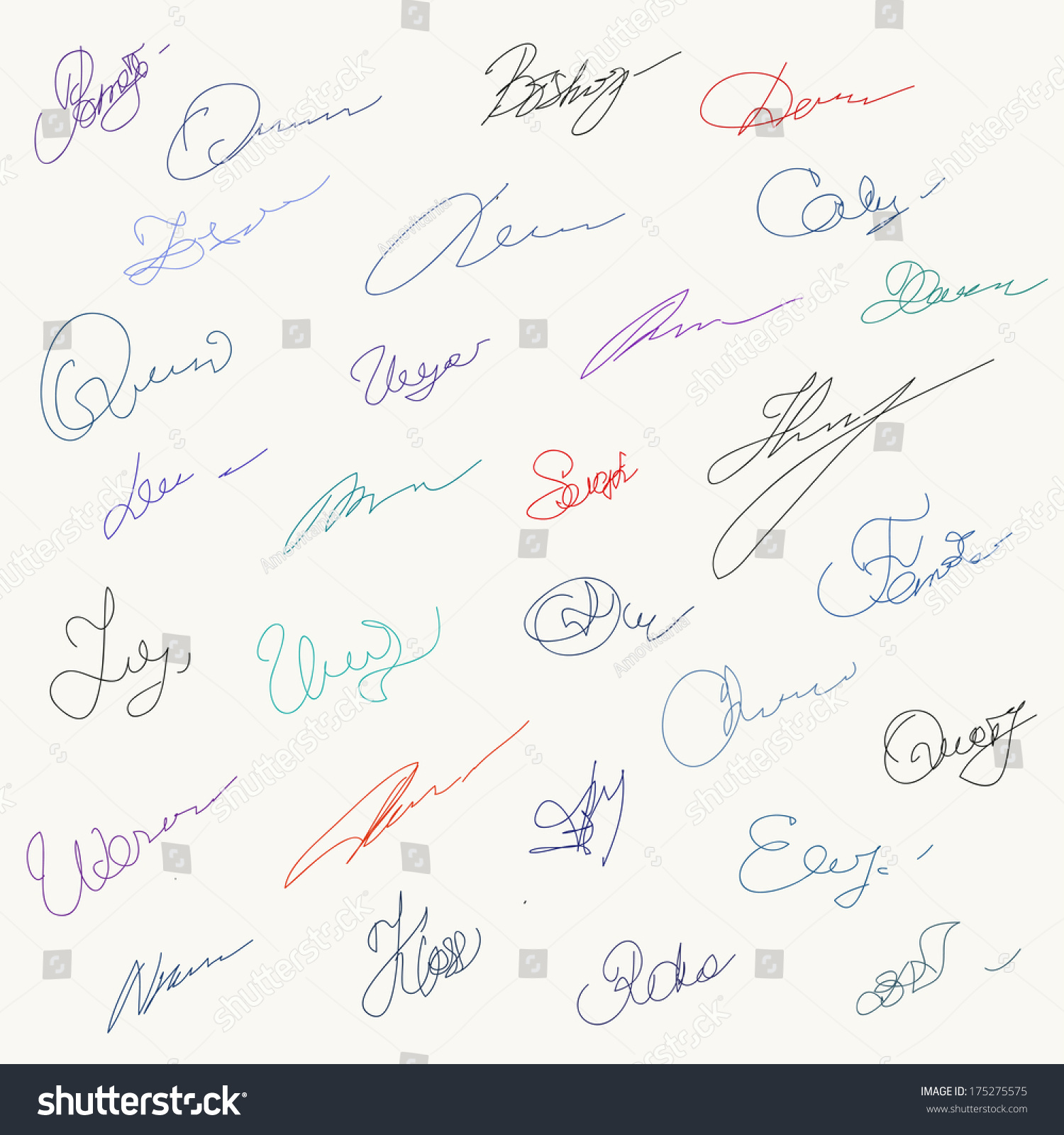 Set Unique Handwritten Signatures Stock Vector 175275575 - Shutterstock