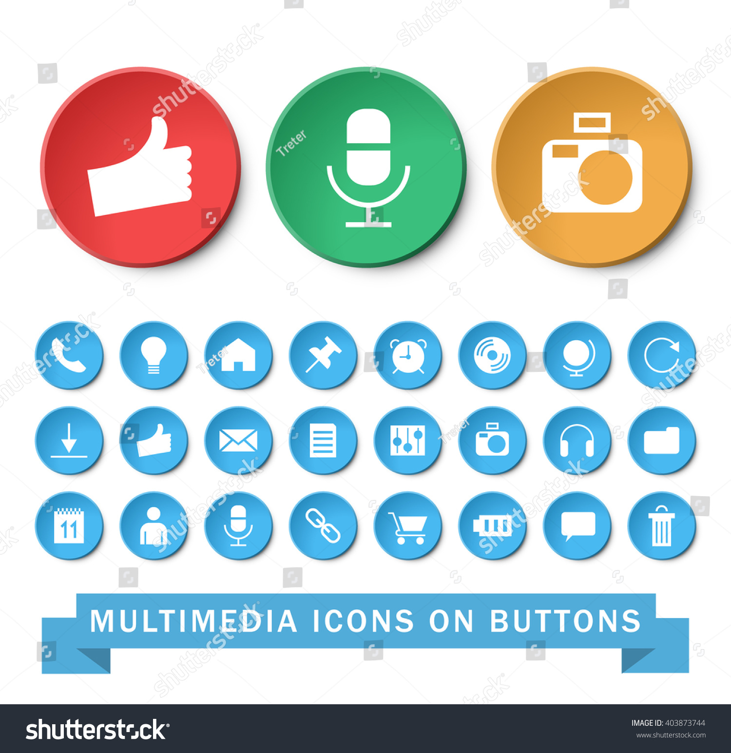 Set Of 24 Universal Multimedia Icons On Circular Buttons On White ...