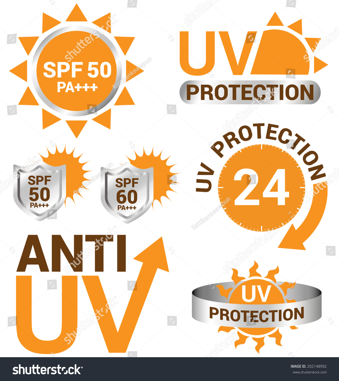 Set Of Uv Sun Protection And Anti Uv Icon Stock Vector Illustration ...