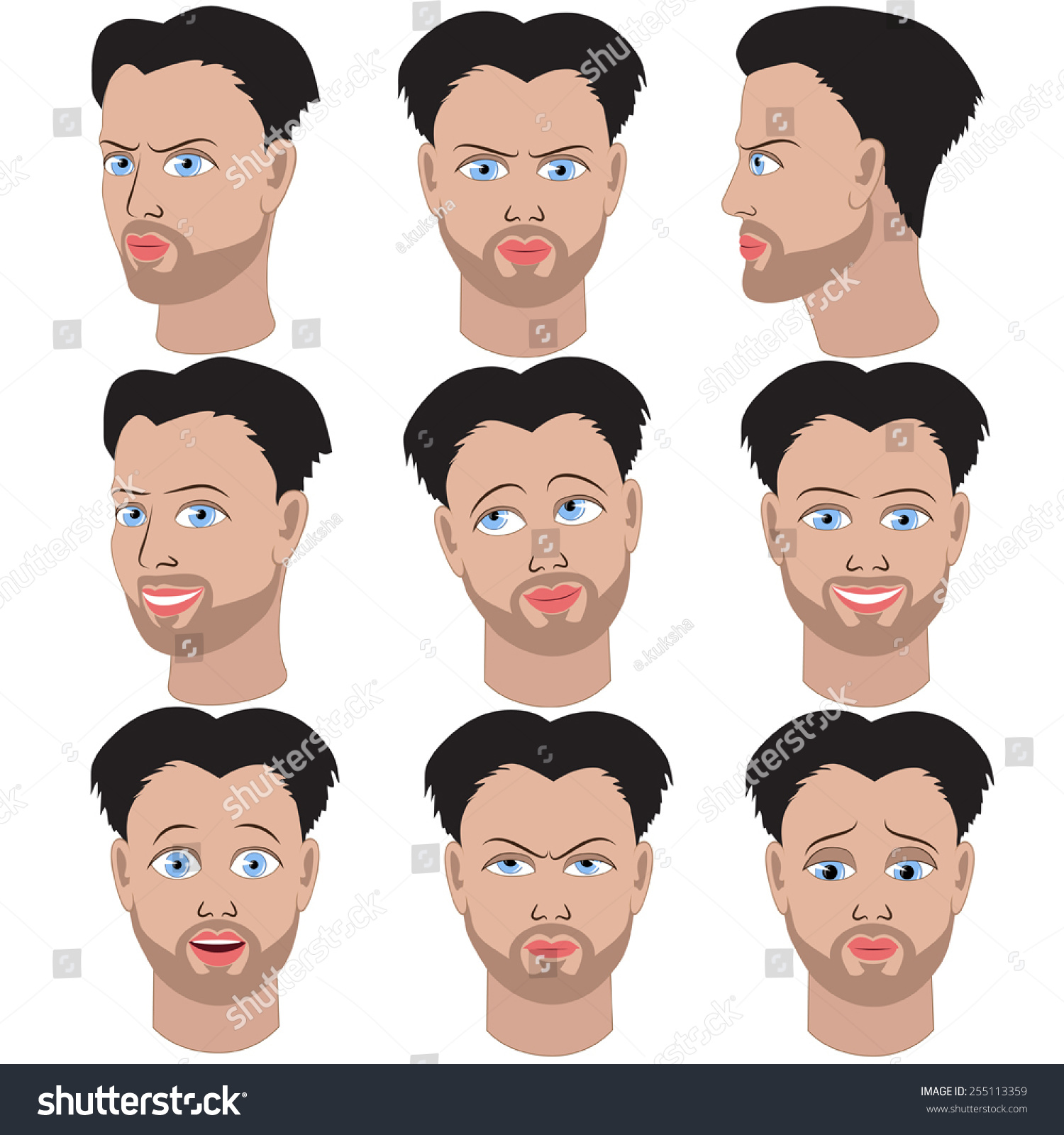 Set Variation Emotions Same Guy Beard Stock Vector 255113359 - Shutterstock