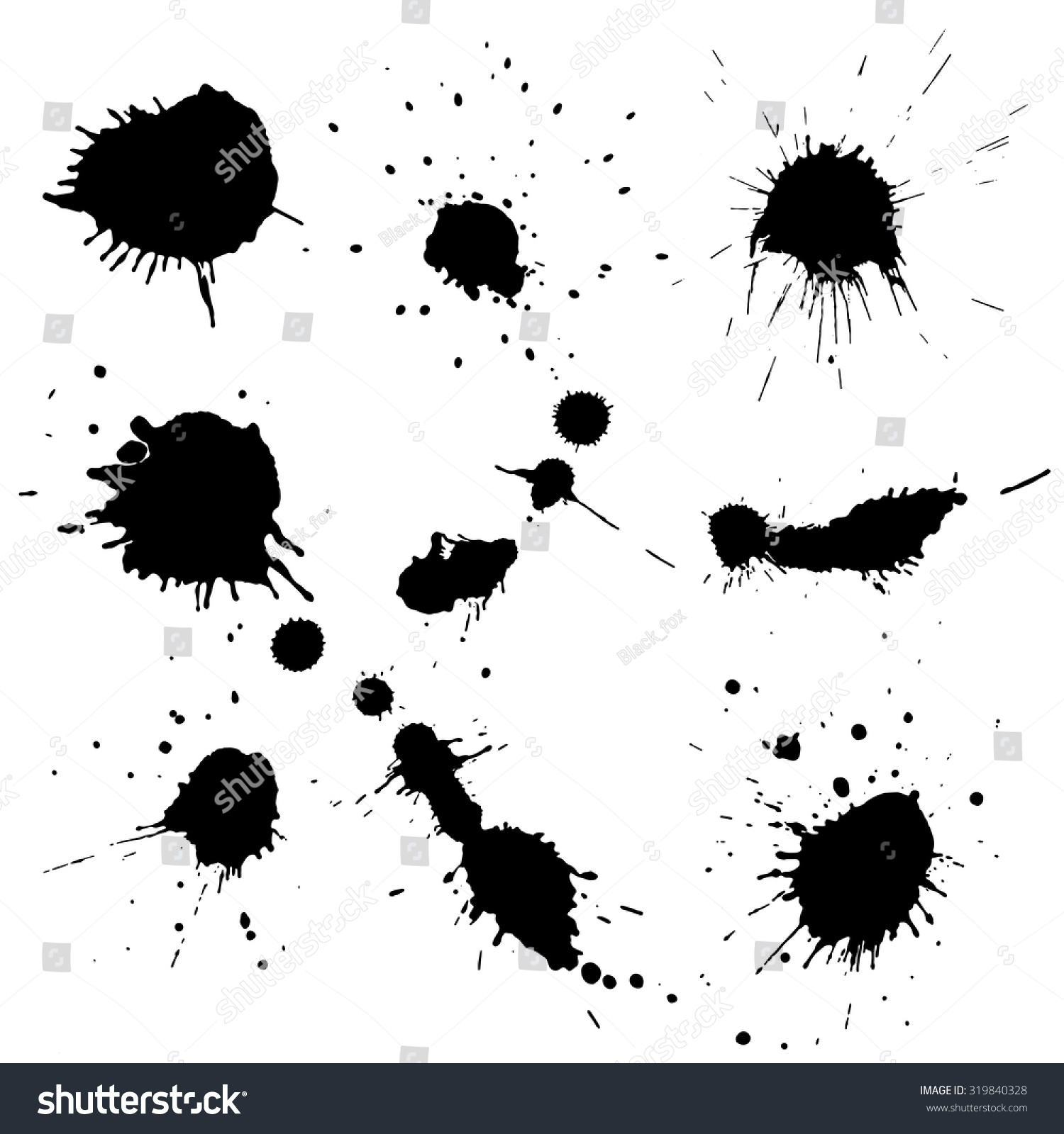 Set Of Various Black Ink Blots On White Background Stock Vector ...