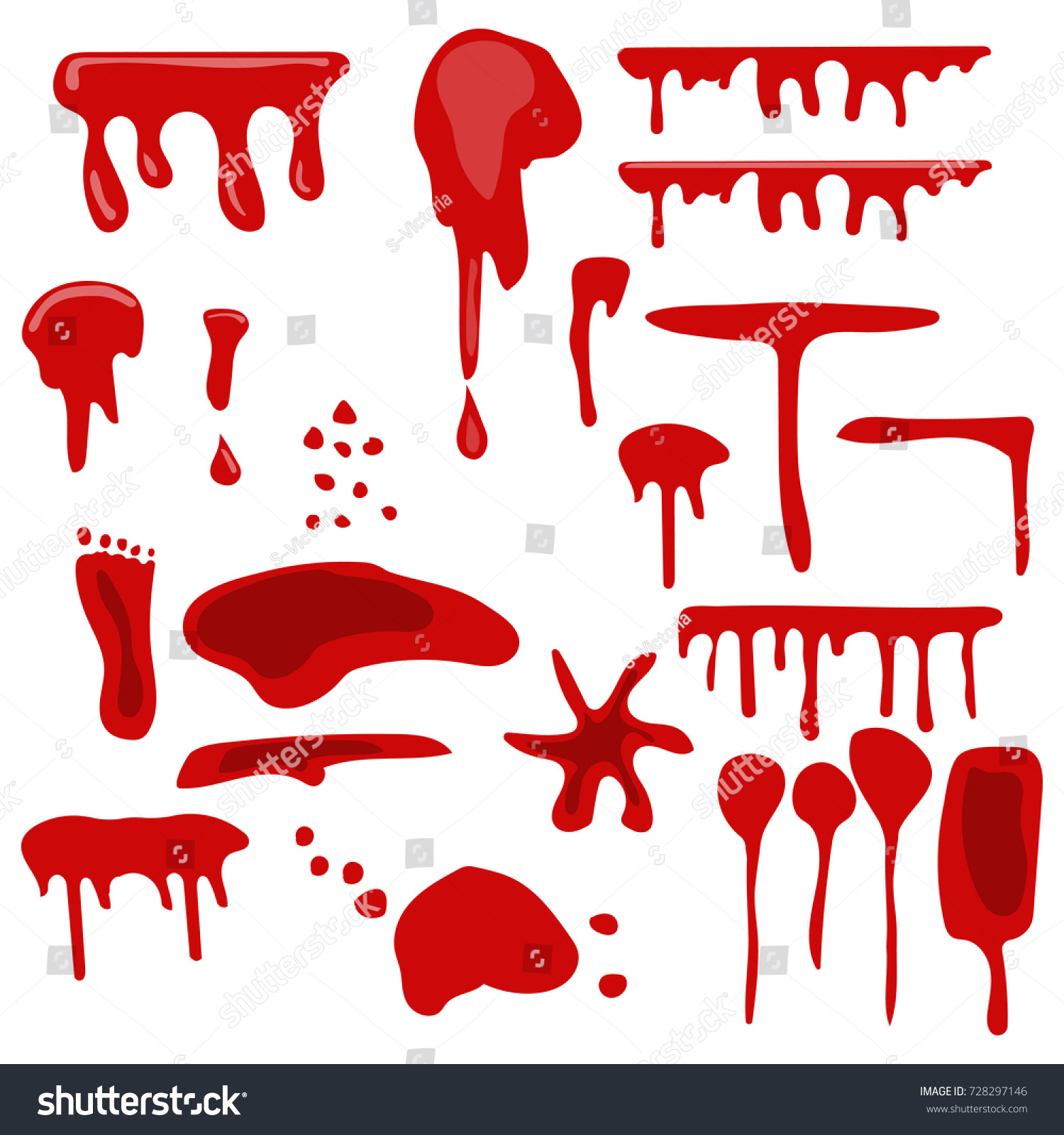 Set Various Blood Drops Splatters Vector Stock Vector 728297146 ...