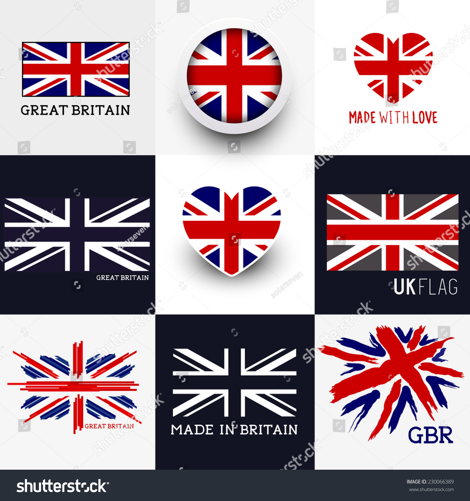 SVG of Set of various British flags and UK symbols svg