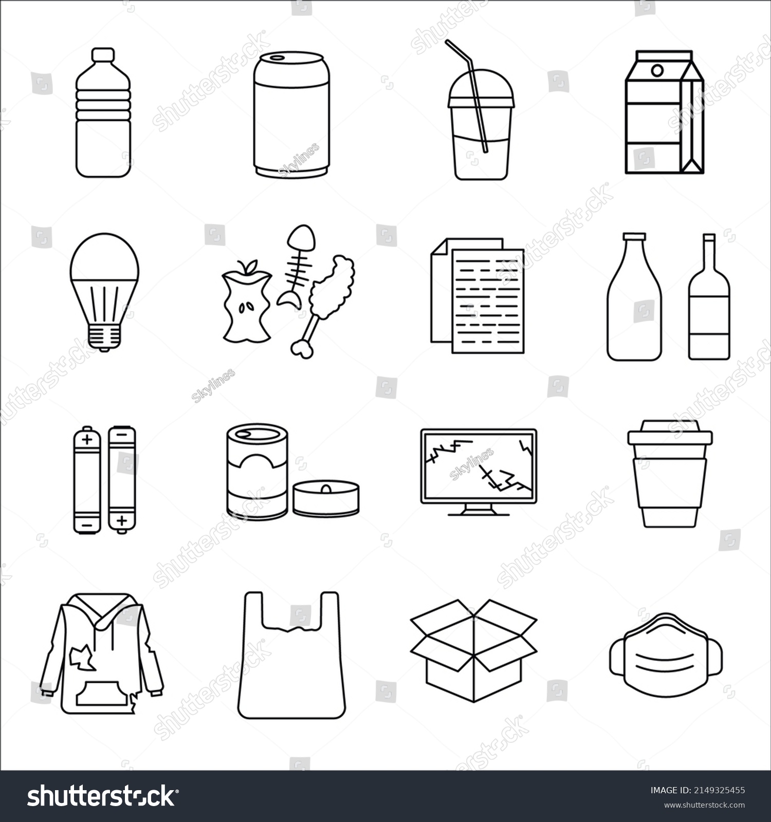 Set Various Garbage Recycling Vector Icons Stock Vector (Royalty Free ...