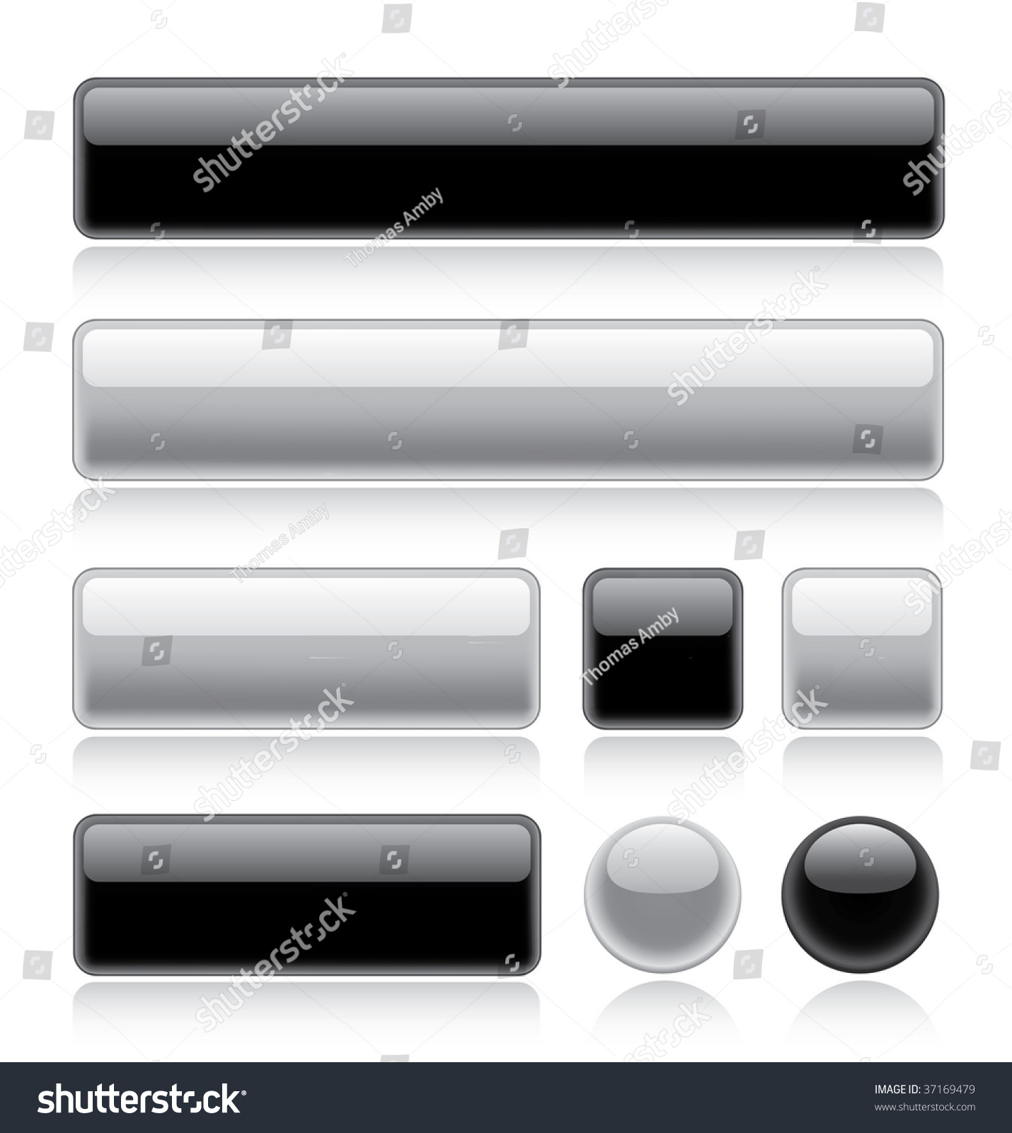 Set Of Various Glossy Web Buttons In Black And White Stock Vector ...