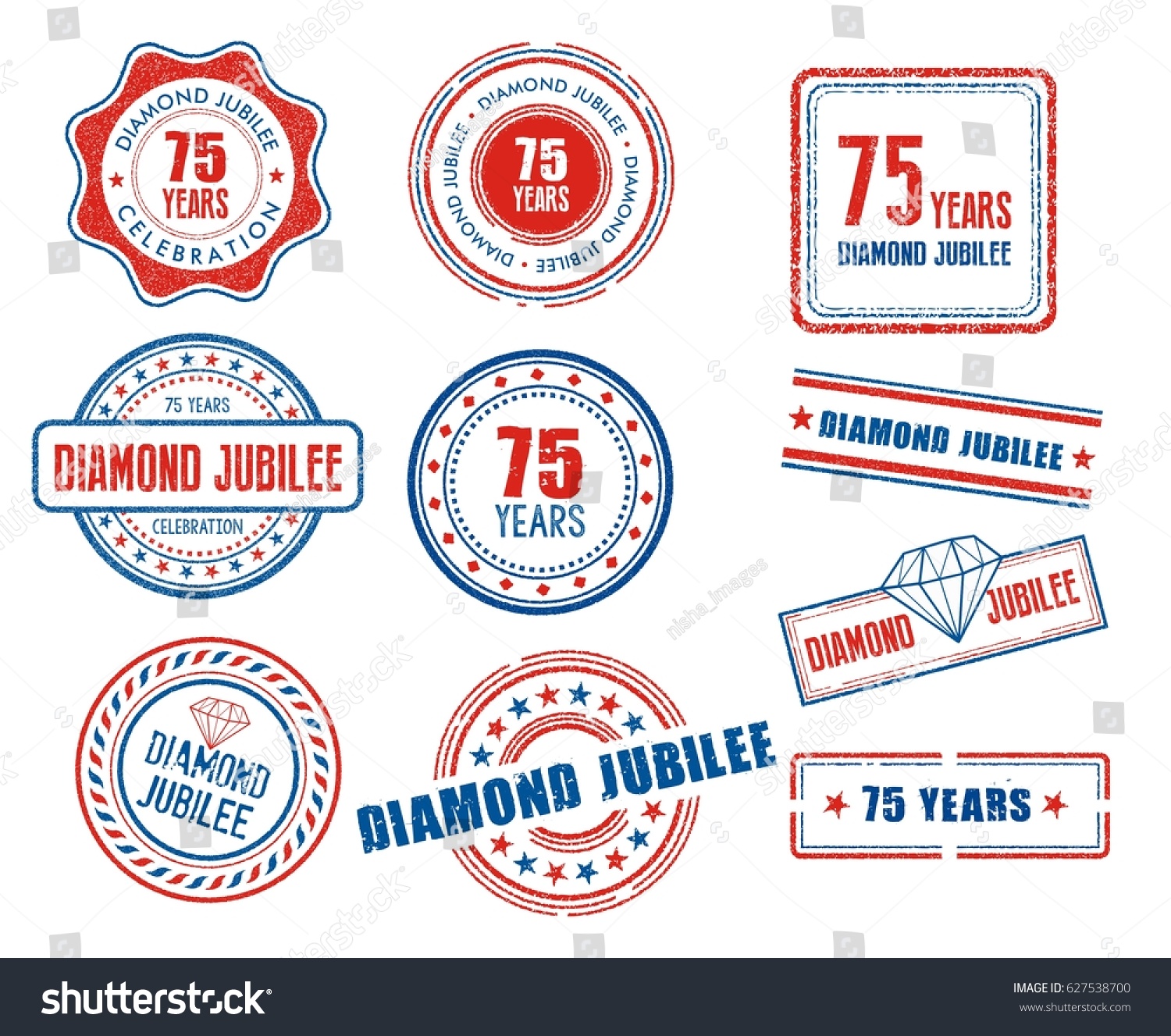 SVG of Set of various 75th anniversary Diamond Jubilee stamps svg