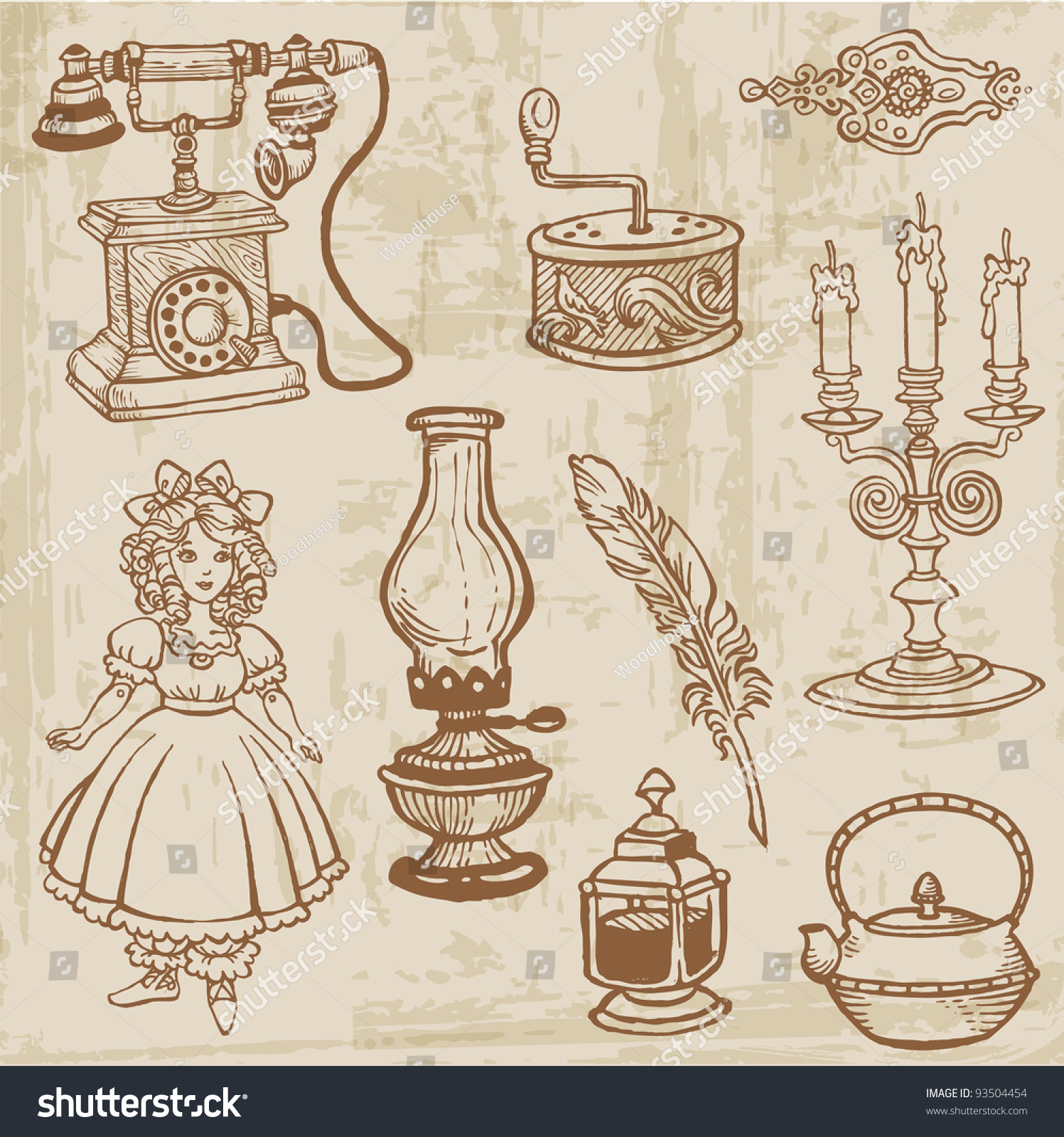Set Of Various Vintage Doodle Elements - Hand Drawn In Vector ...