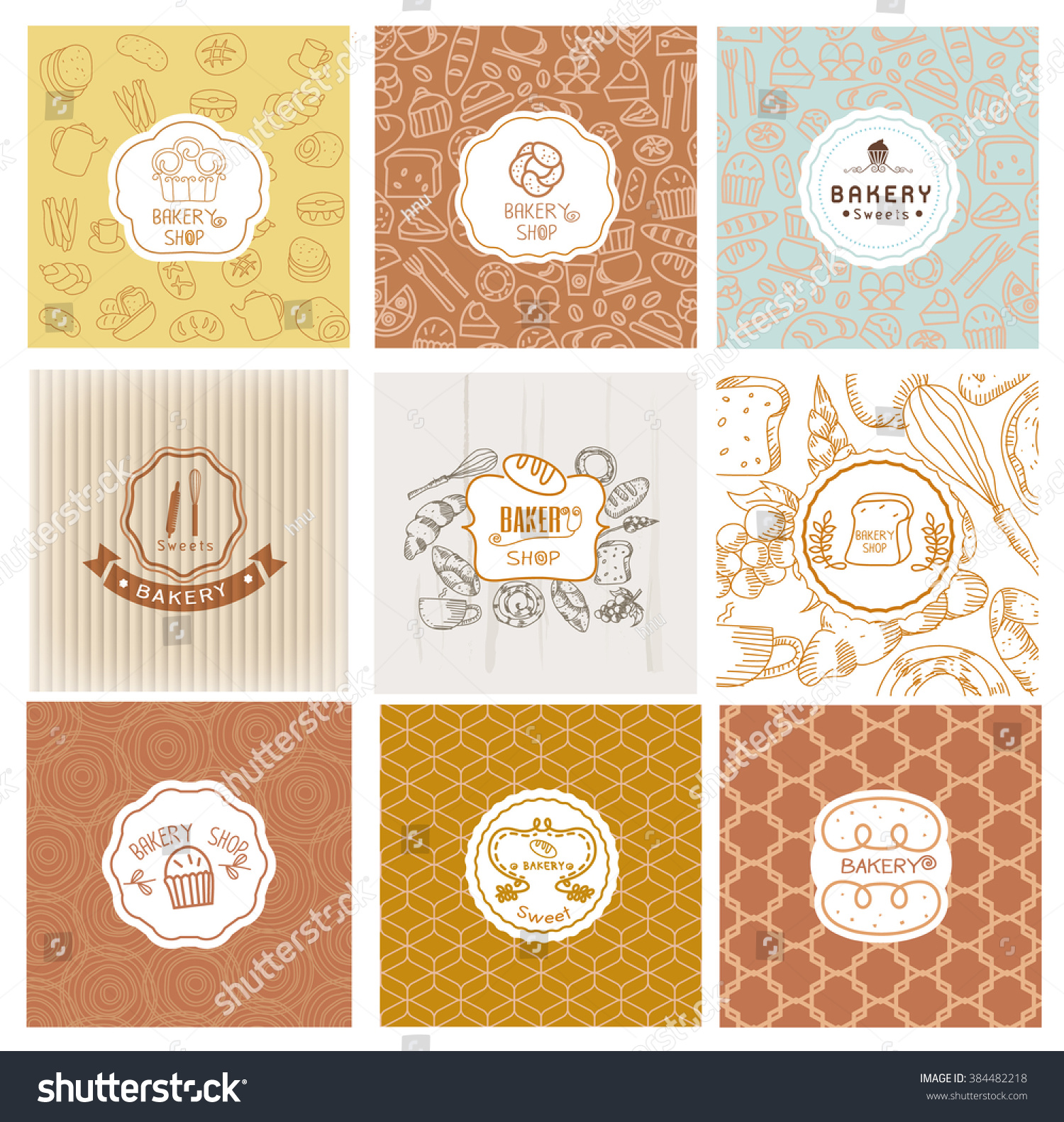 Set Vector Bakery Logo Bread Pastries Stock Vector (Royalty Free) 384482218