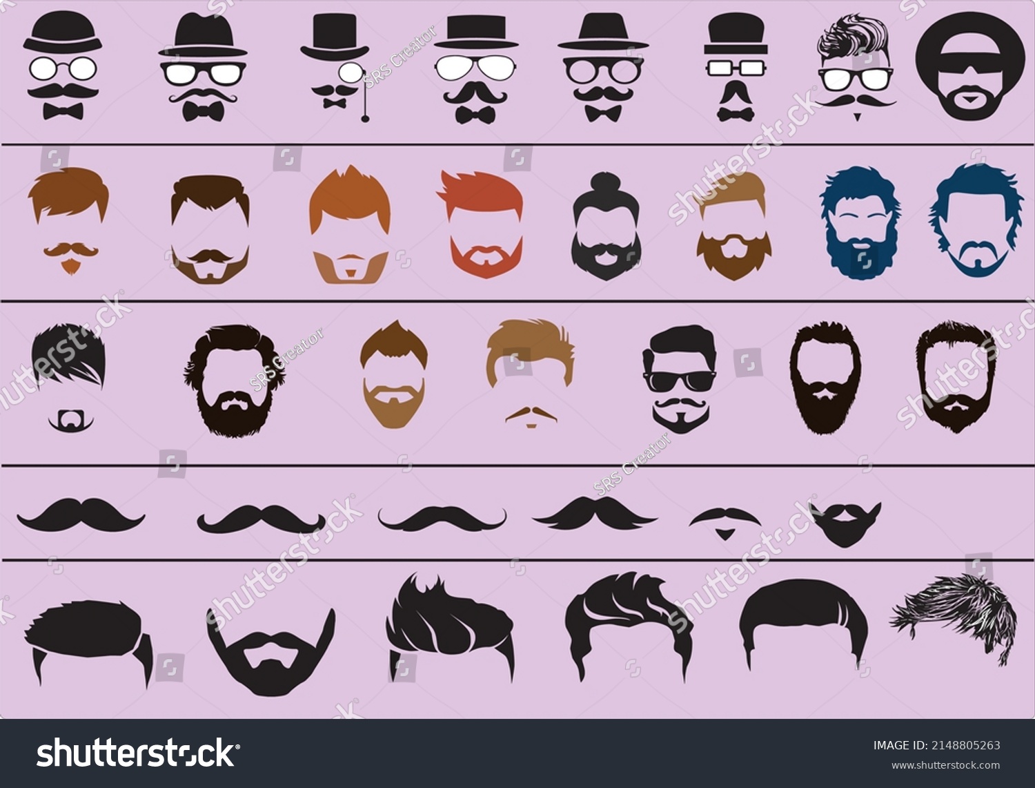 Set Vector Bearded Men Faces Hipsters Stock Vector Royalty Free 2148805263 Shutterstock 8098