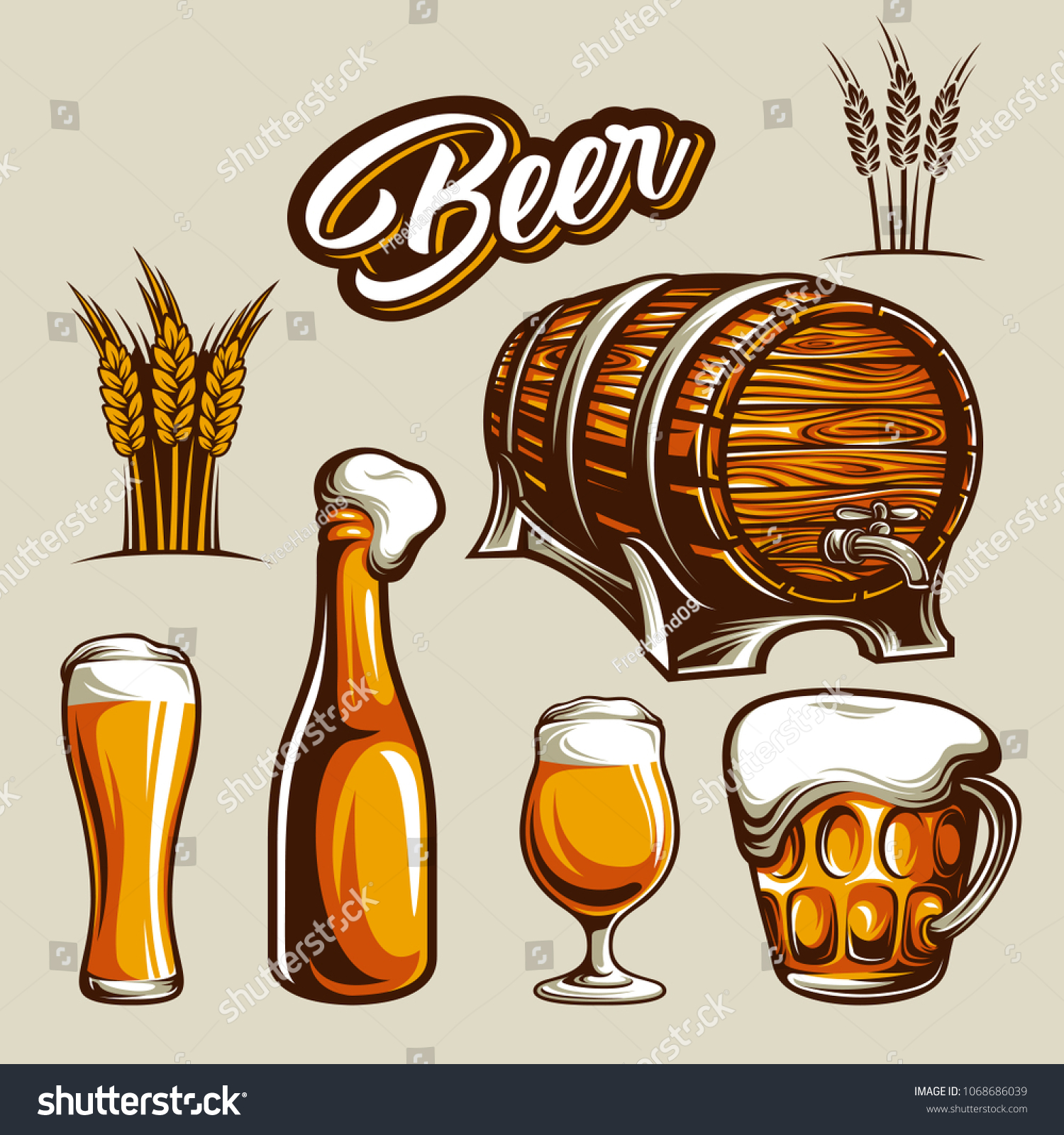 Set Vector Beer Illustration Stock Vector Royalty Free