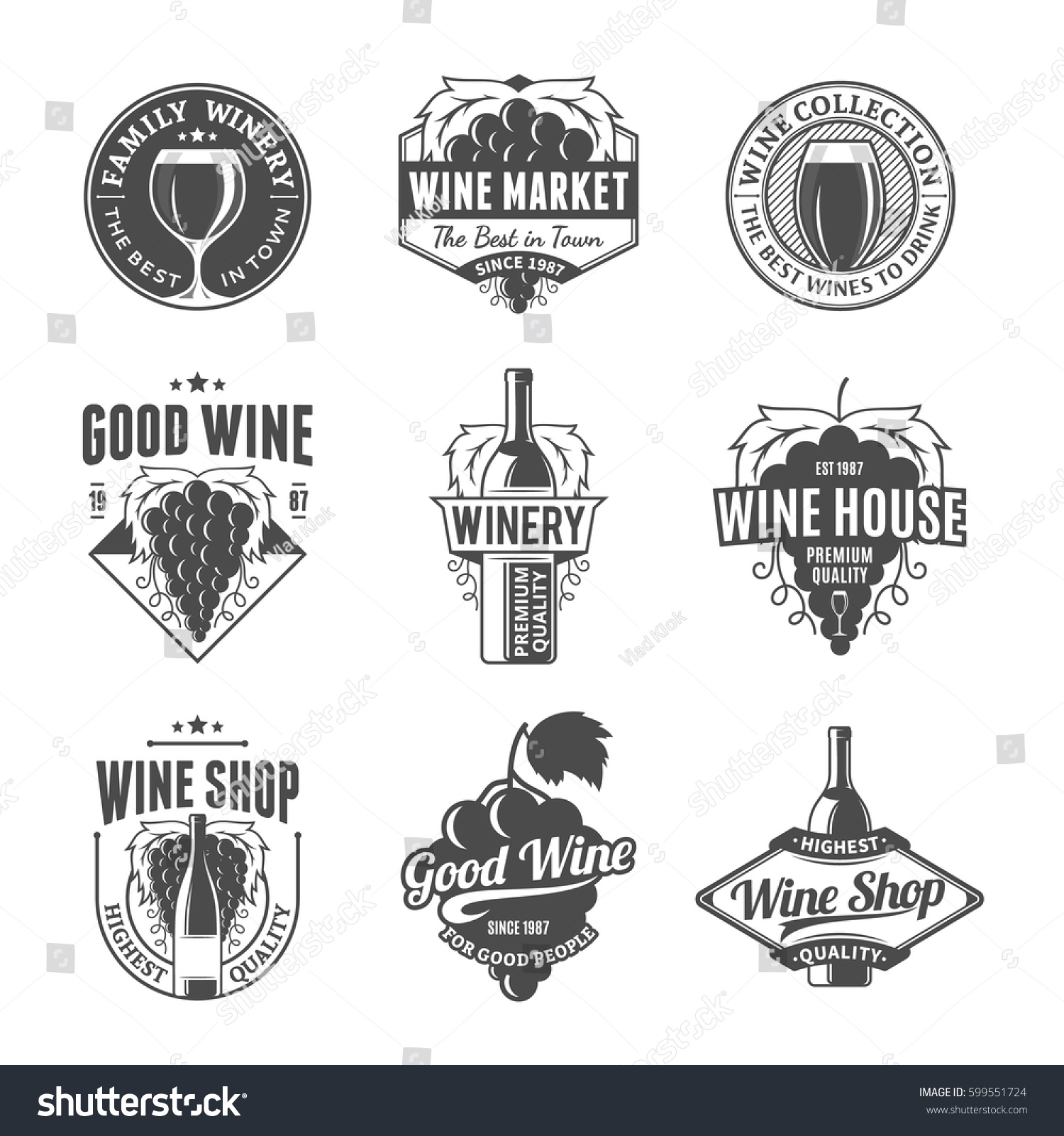 Set Vector Black White Wine Logo Stock Vector (Royalty Free) 599551724 ...