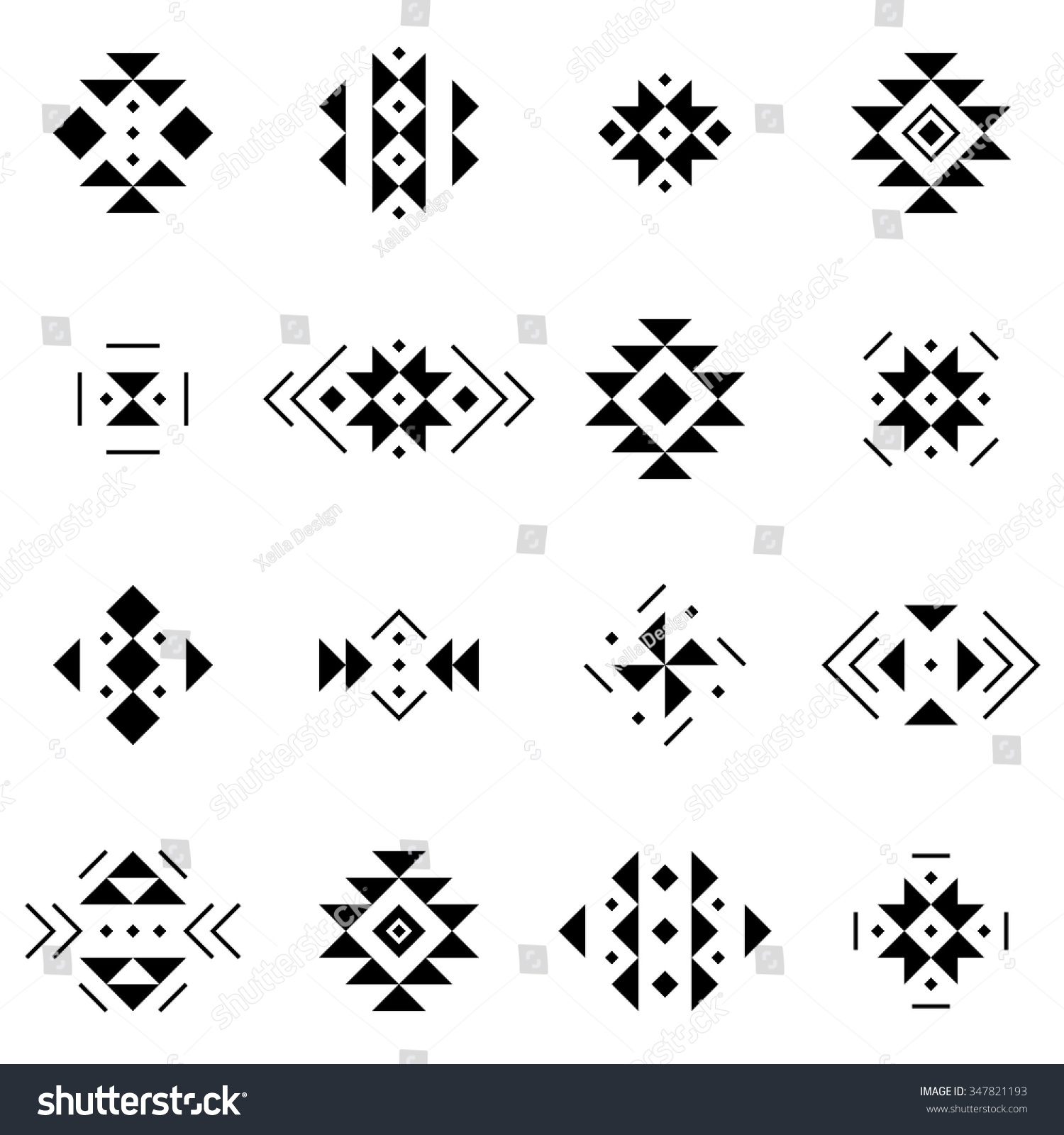 Set Of Vector Elements In Aztec Style. Collection Of Traditional Icons ...