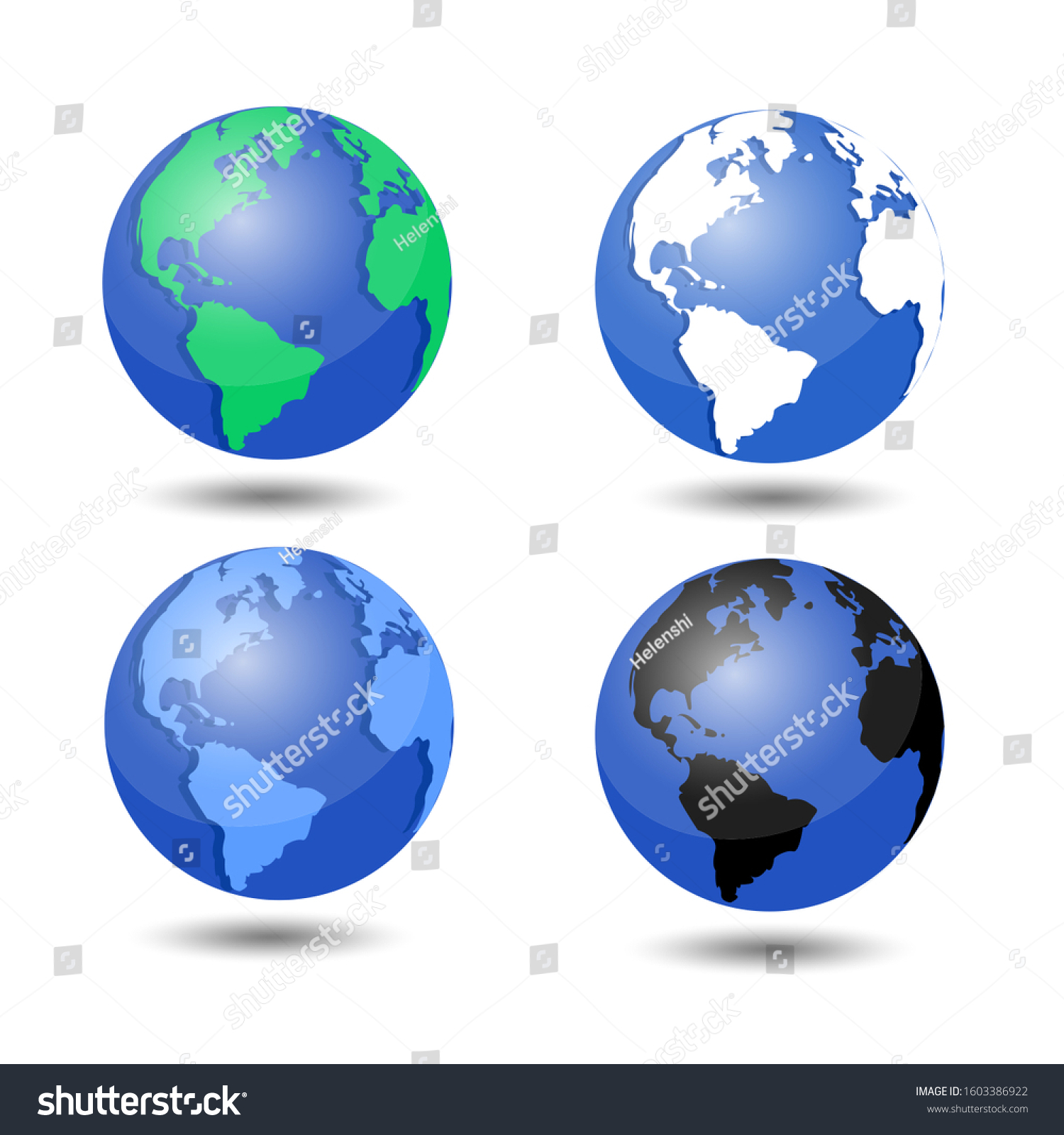 Set Vector Globe Icons Showing Earth Stock Vector (Royalty Free ...