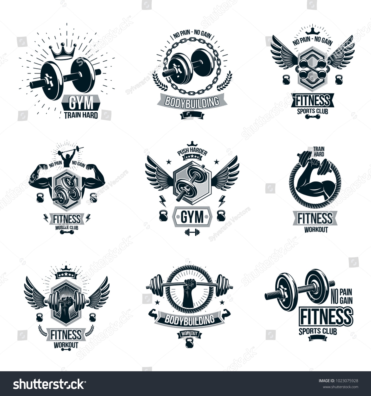 Set Vector Gym Theme Emblems Motivational Stock Vector (Royalty Free ...