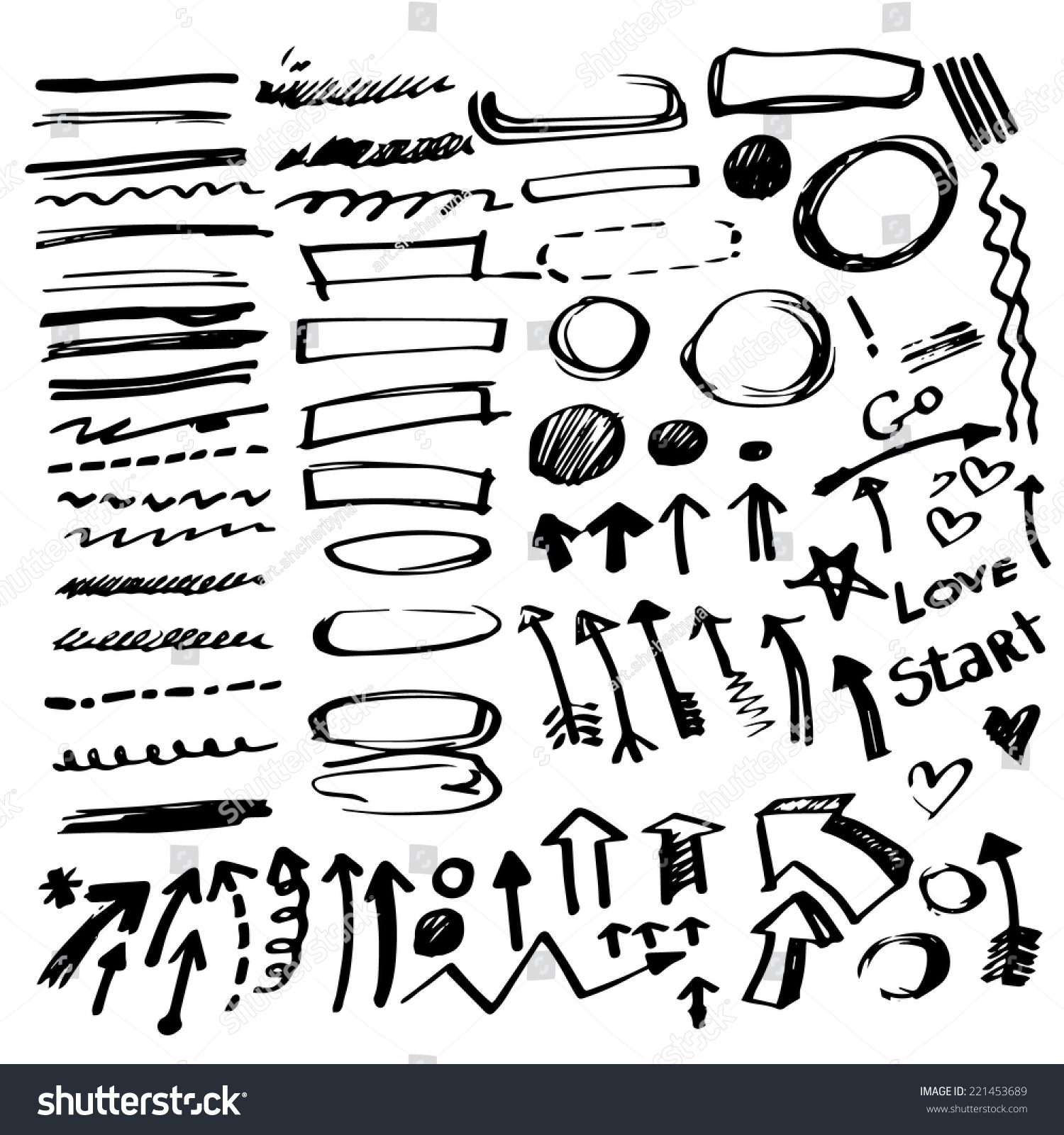 Set Of Vector Hand Drawn Correction Elements. Pencil Technique. Arrows ...