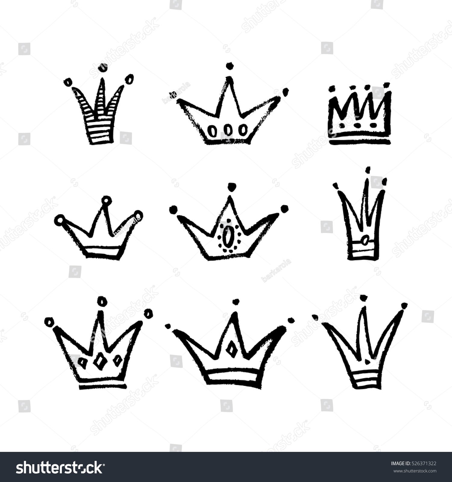 Set Vector Hand Drawn Crowns Paint Stock Vector 526371322 - Shutterstock