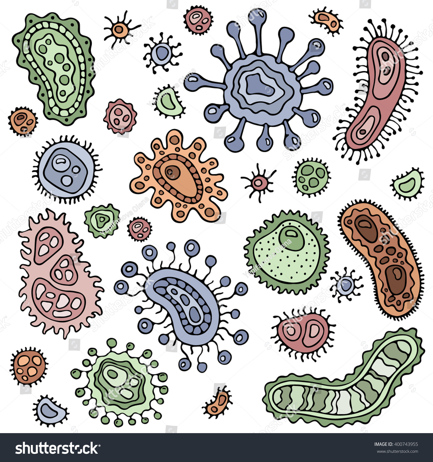 Set Vector Icons Germs Microorganisms Doodle Stock Vector 400743955 ...