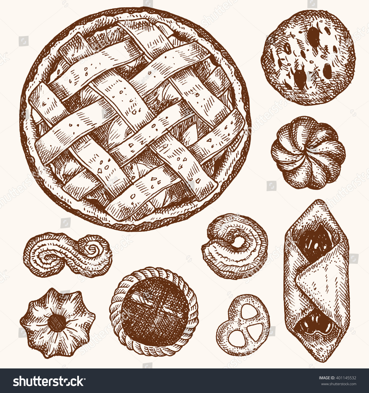 Set Vector Illustrations Different Kinds Cookies Stock ...