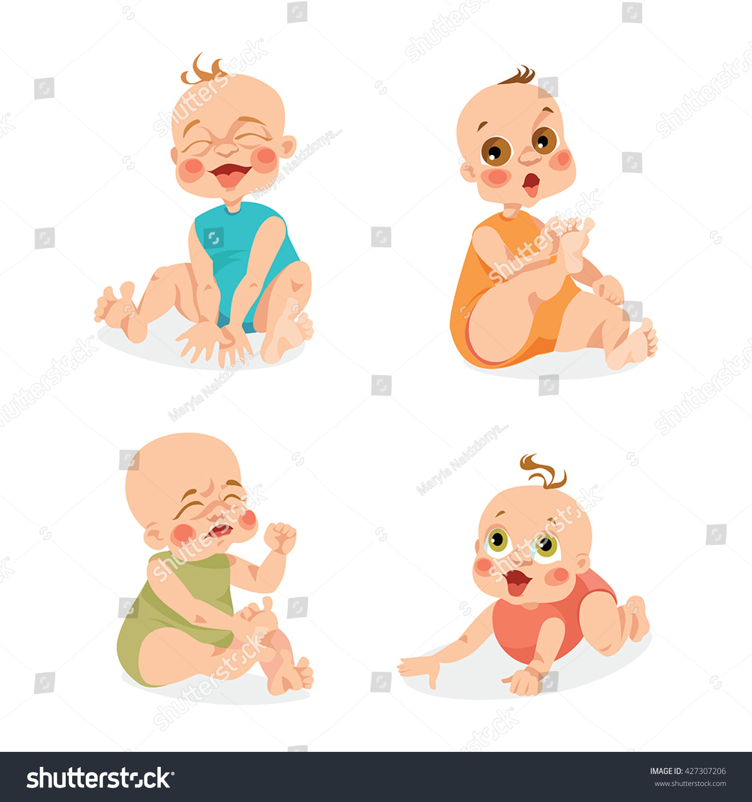 set vector illustrations cute babies emotions のベクター画像素材