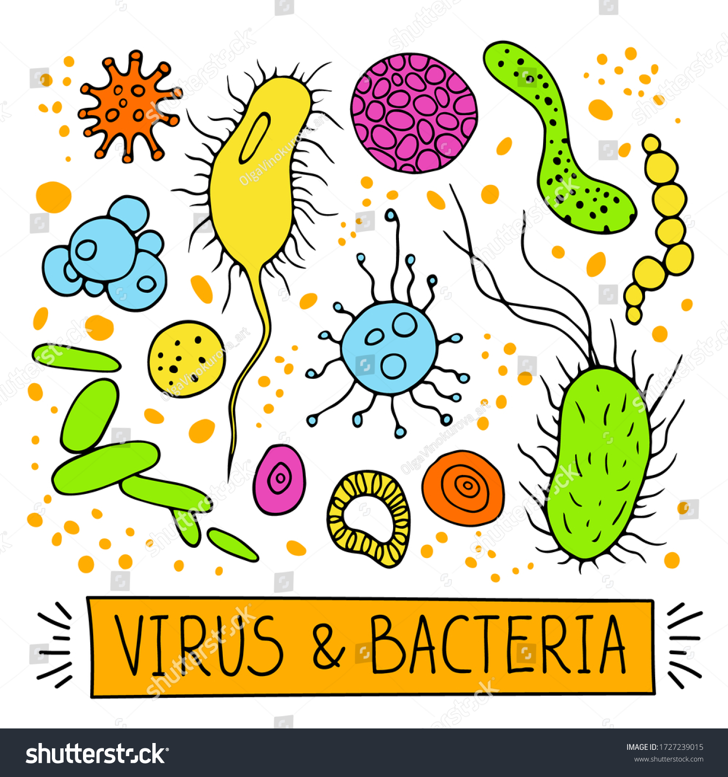 Set Vector Illustrations Multicolor Doodle Germs Stock Vector (Royalty ...