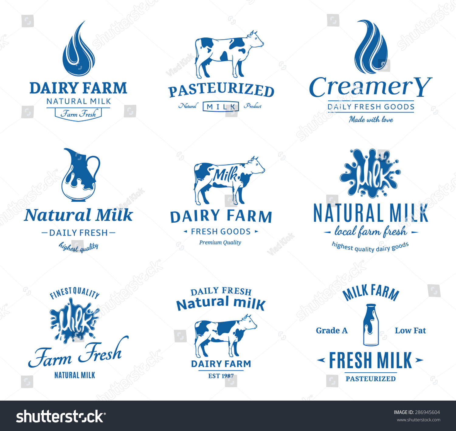 Set Of Vector Milk Logos, Labels And Design Elements - 286945604 ...