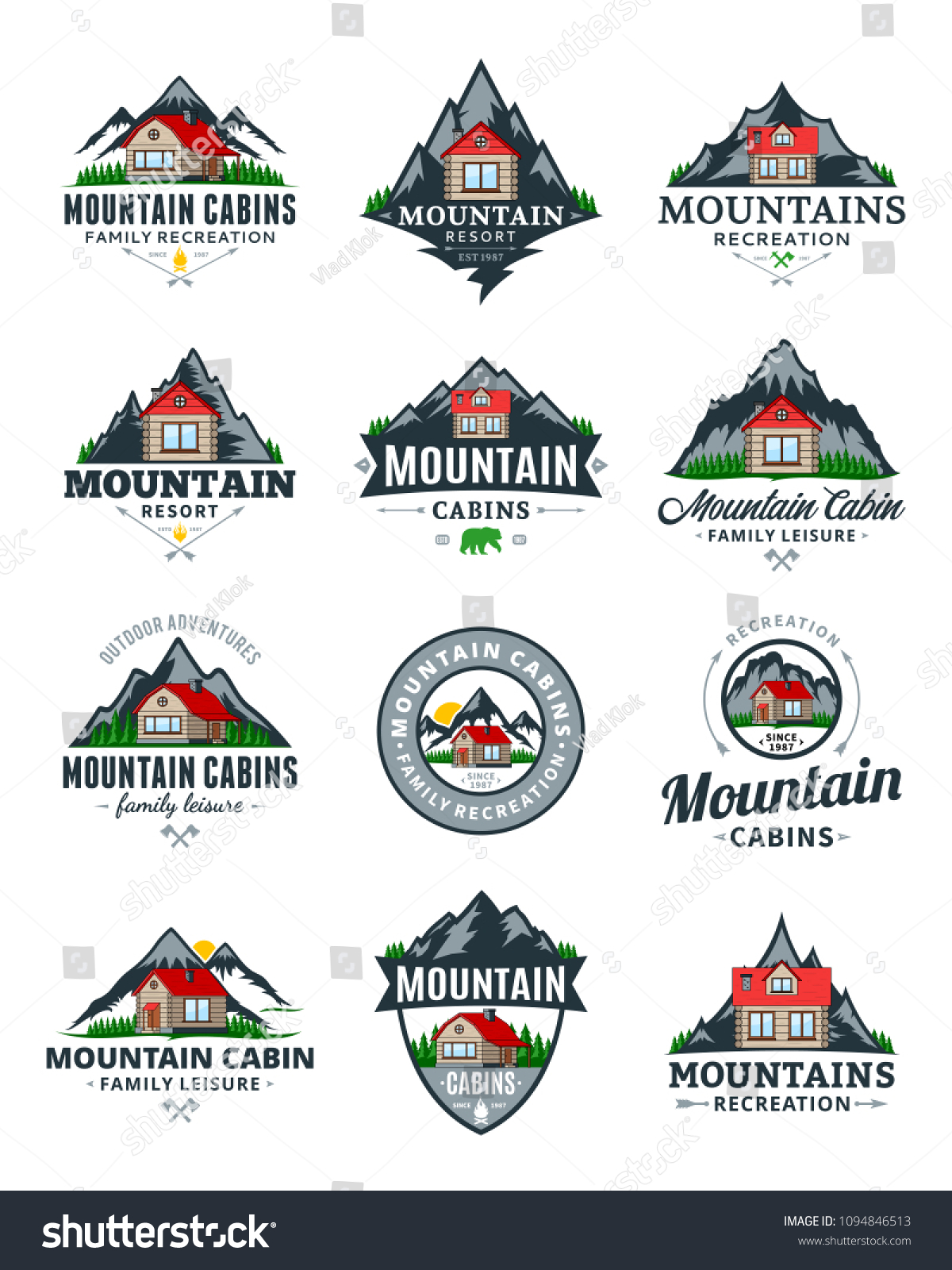 Set Vector Mountain Adventures Outdoor Recreation Stock Vector