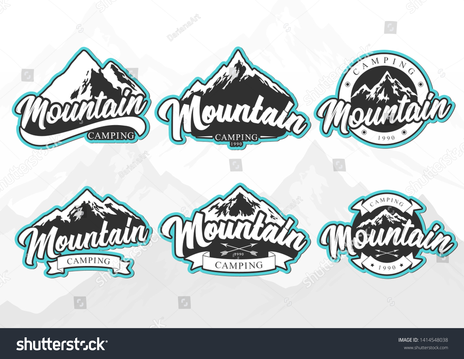 Set Vector Mountain Camping Logo Lettering Stock Vector Royalty Free 1414548038