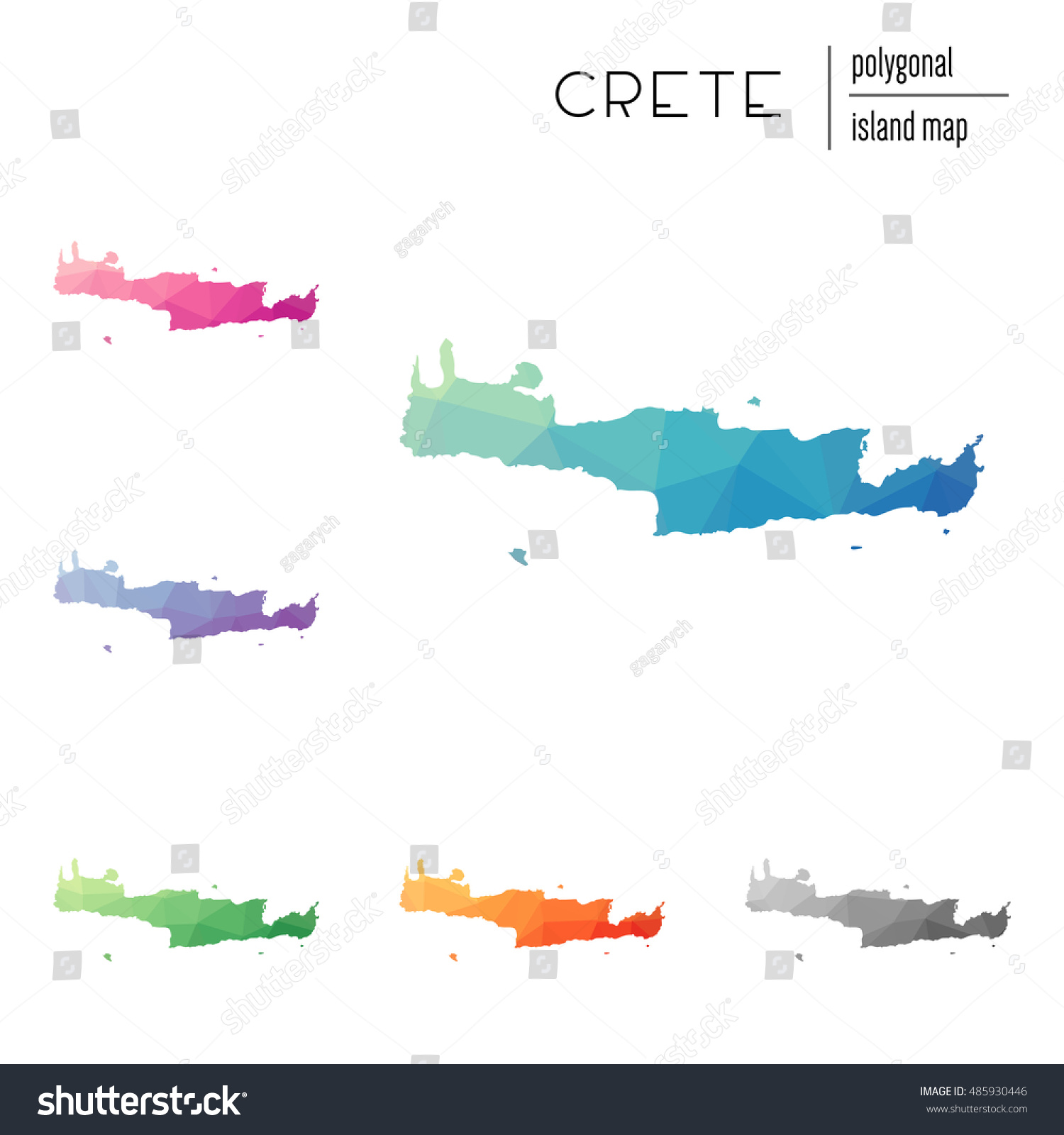SVG of Set of vector polygonal Crete maps filled with bright gradient of low poly art. Multicolored polygonal Crete maps in geometric style for your infographics. svg